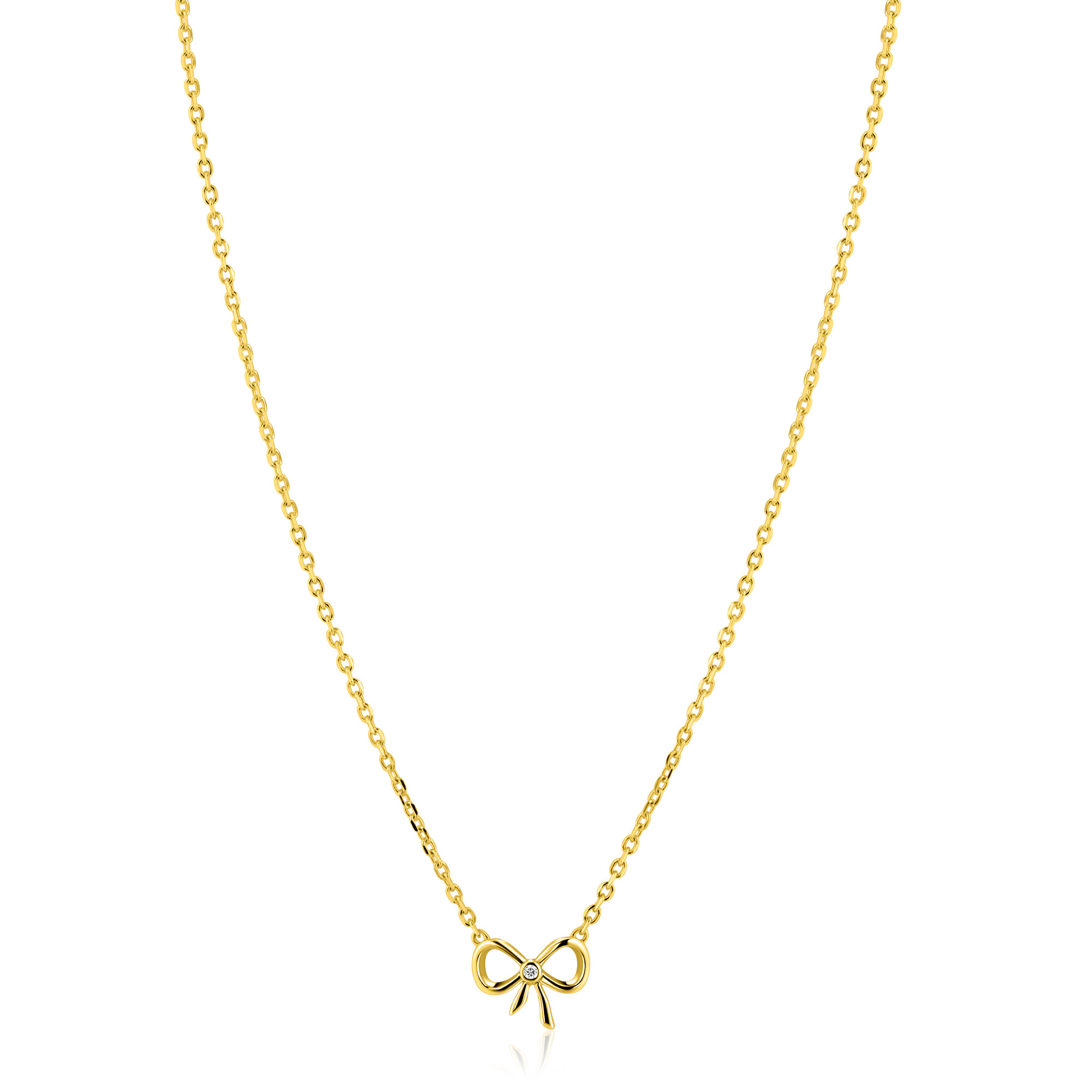 ZINZI zlv. collier geel verguld met strikje en zirconia