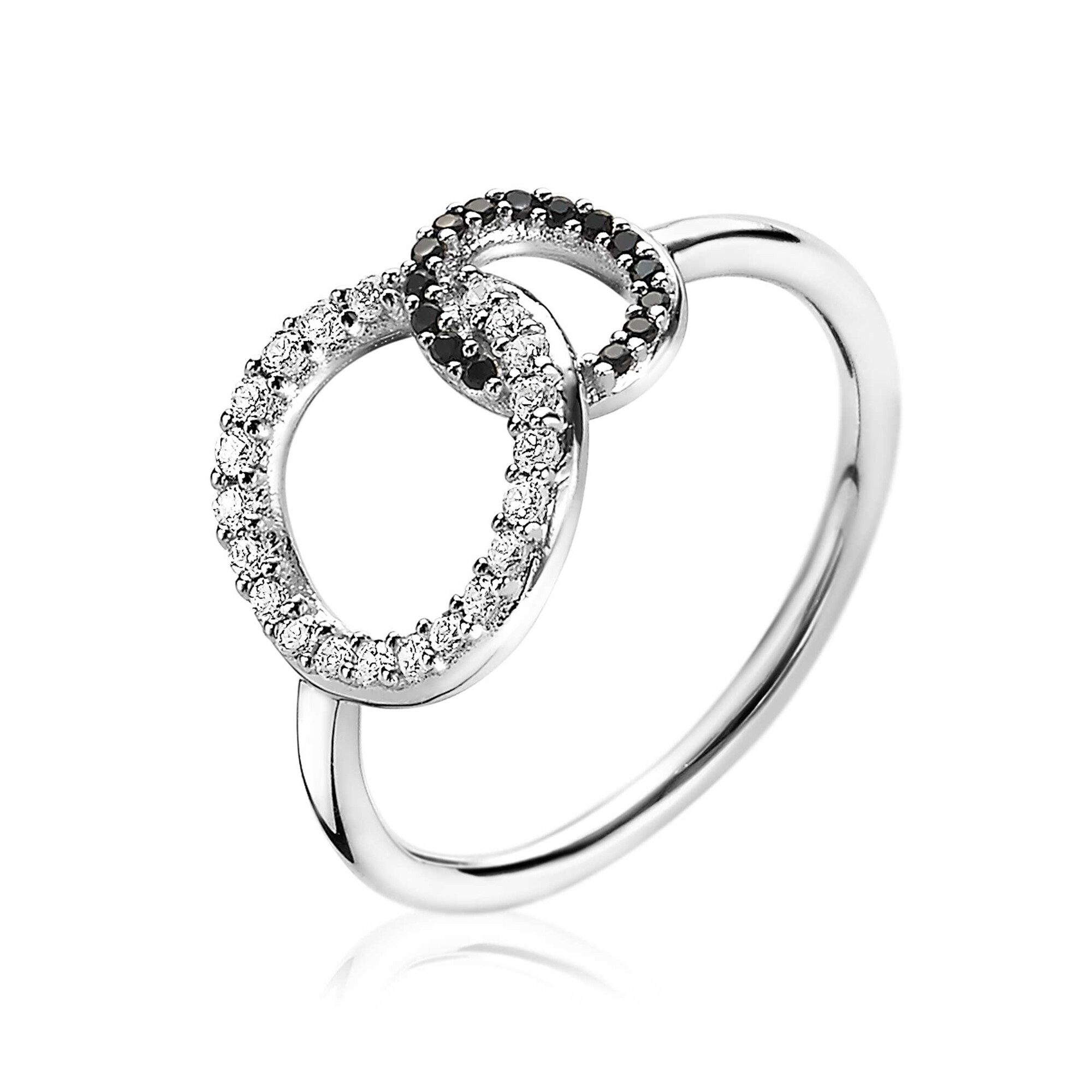 ZINZI silberner Ring 2 runde Formen verbunden schwarz weiß ZIR1987