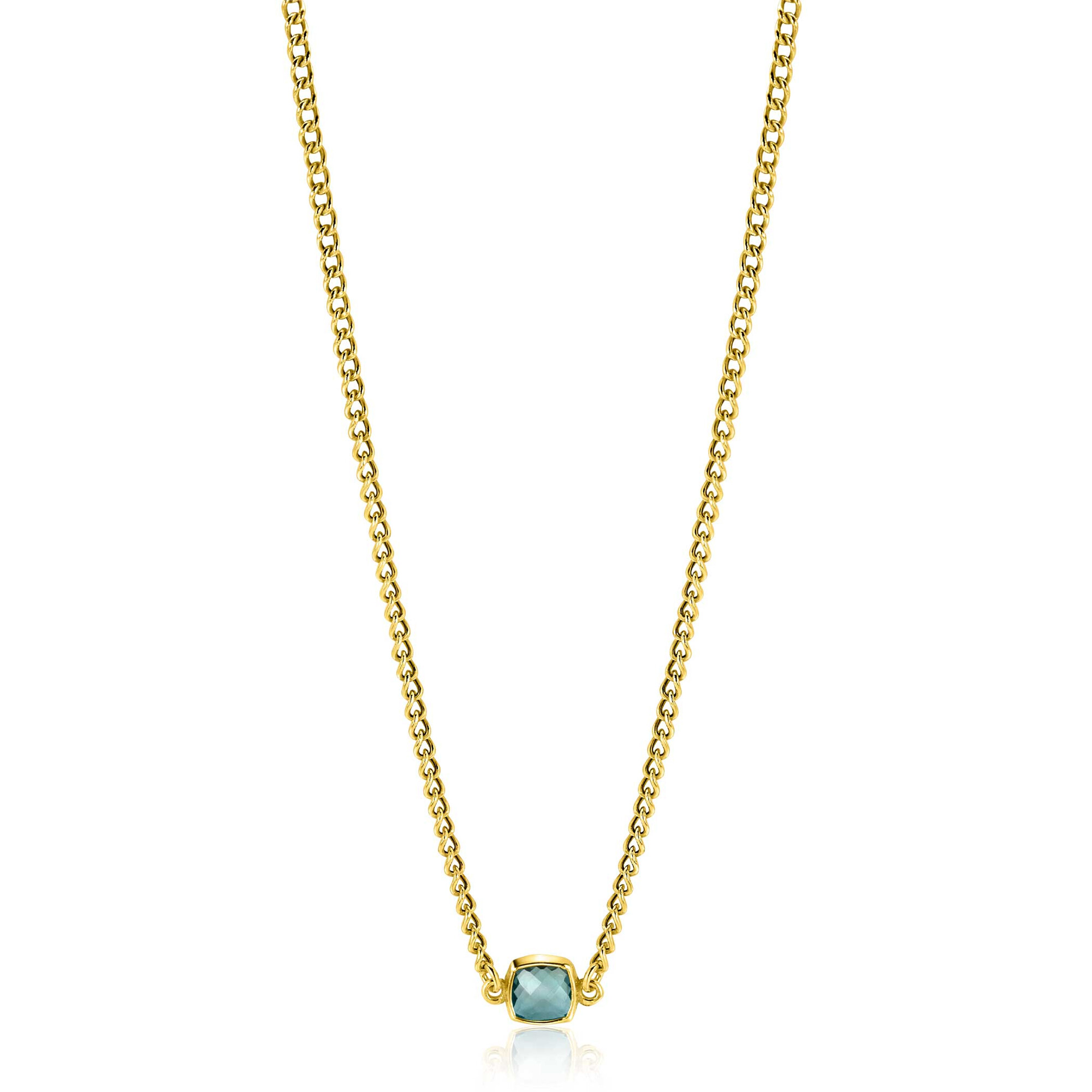 ZINZI zlv. collier gg.verg. grmt. met blauwe vk zirc.