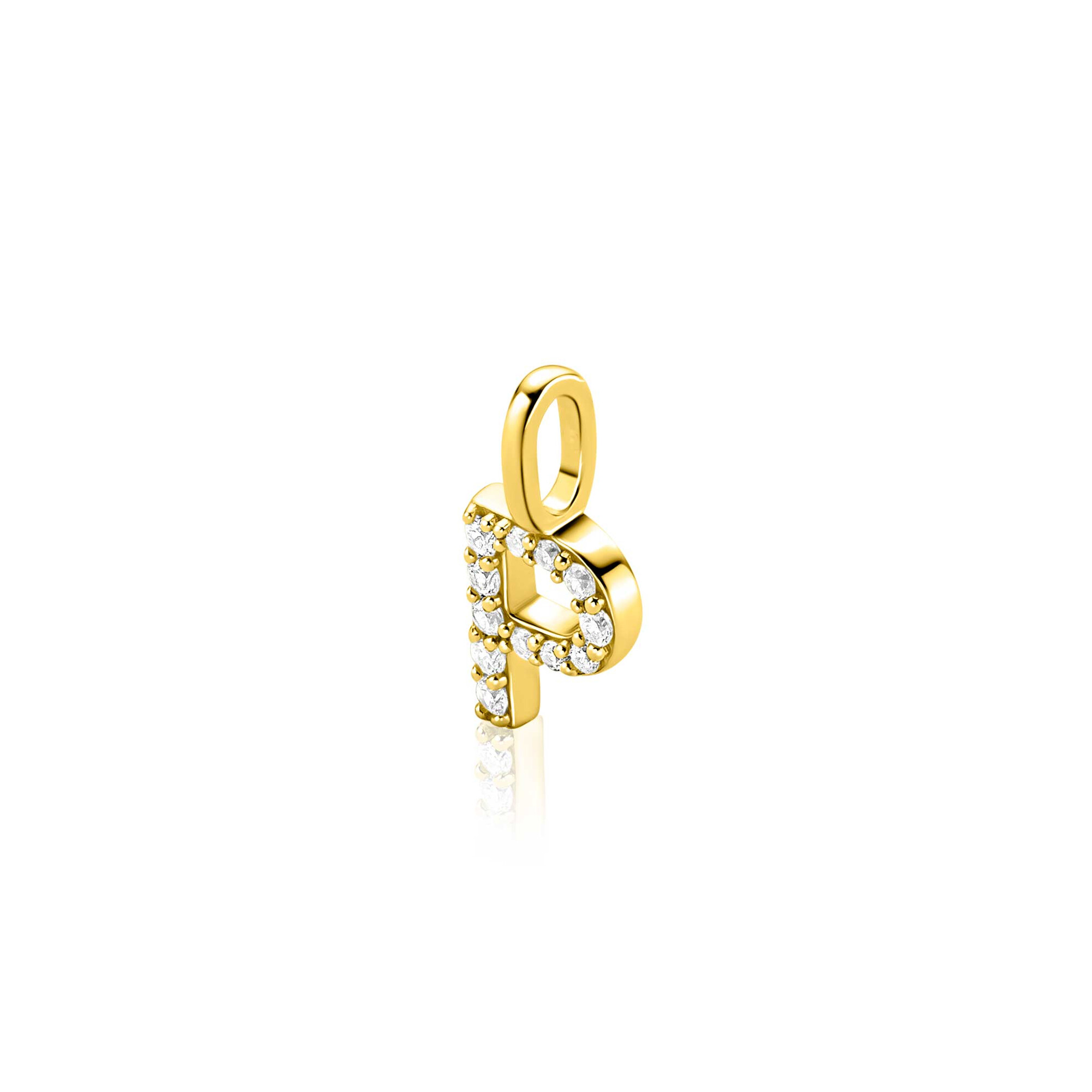 ZINZI gold plated zilveren letter hanger P bezet met witte zirkonia's ZIH2828-P (zonder ketting)