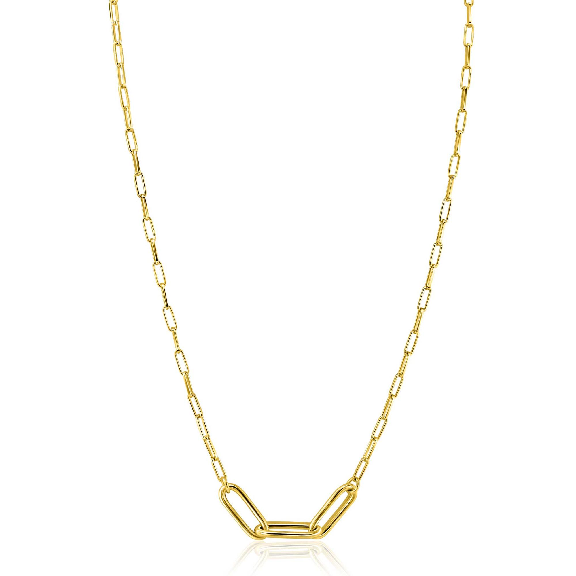 ZINZI Gold Plated Sterling Silver Chain Necklace with 3 Large Oval Chains 40-45cm ZIC2522