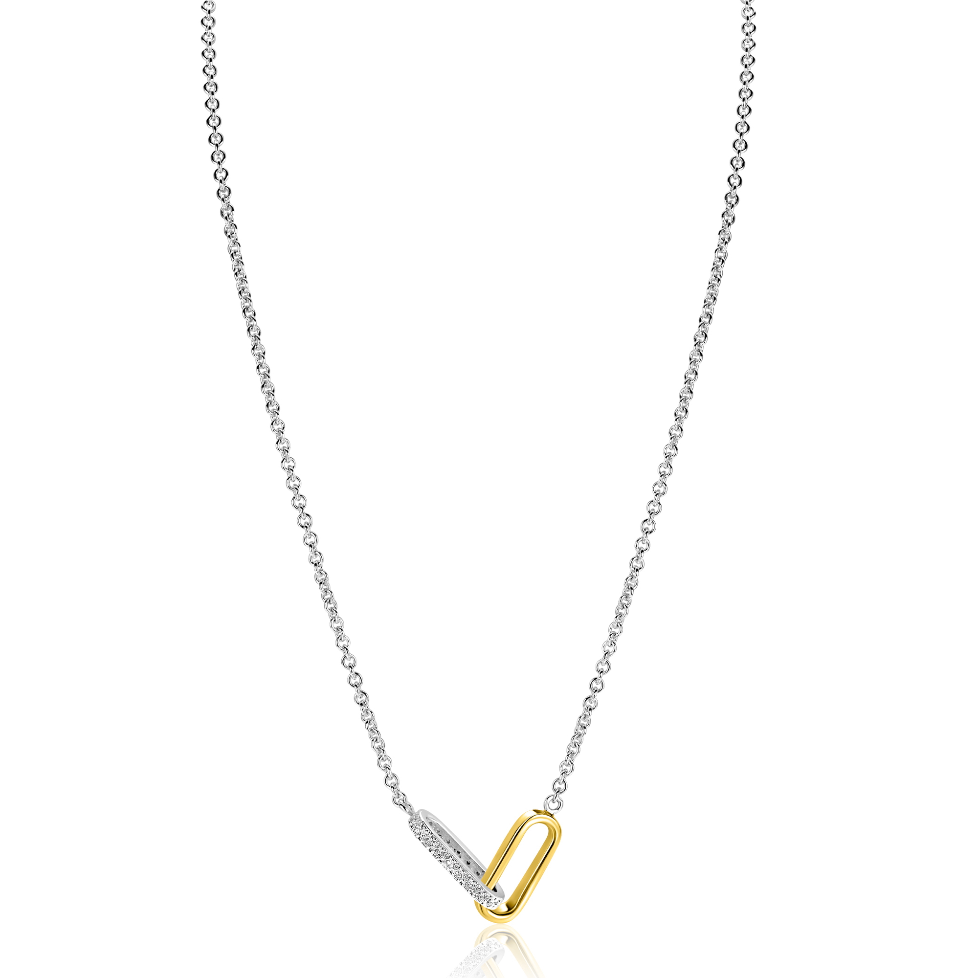 ZINZI zlv. collier bic. met verbonden schakels 1xzirc.