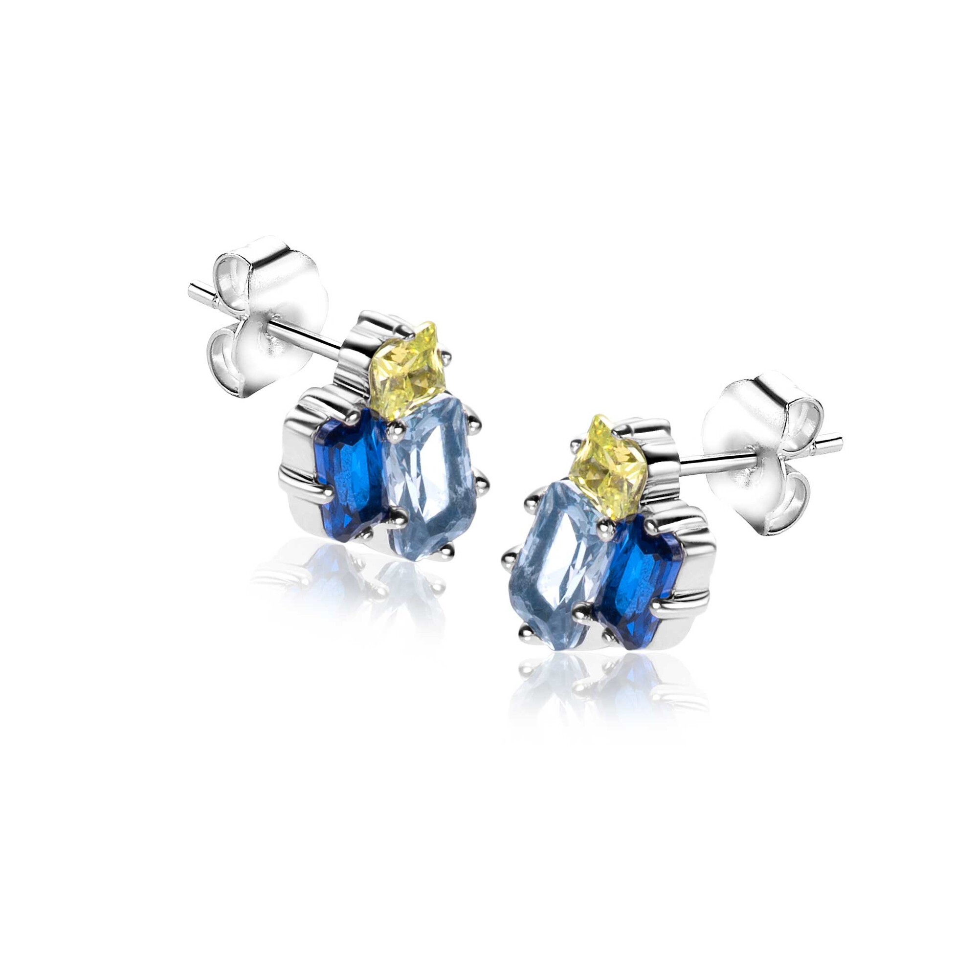 10mm ZINZI Sterling Silver Stud Earrings Rectangular Shapes Light Green and Blue Color Stones ZIO2496
