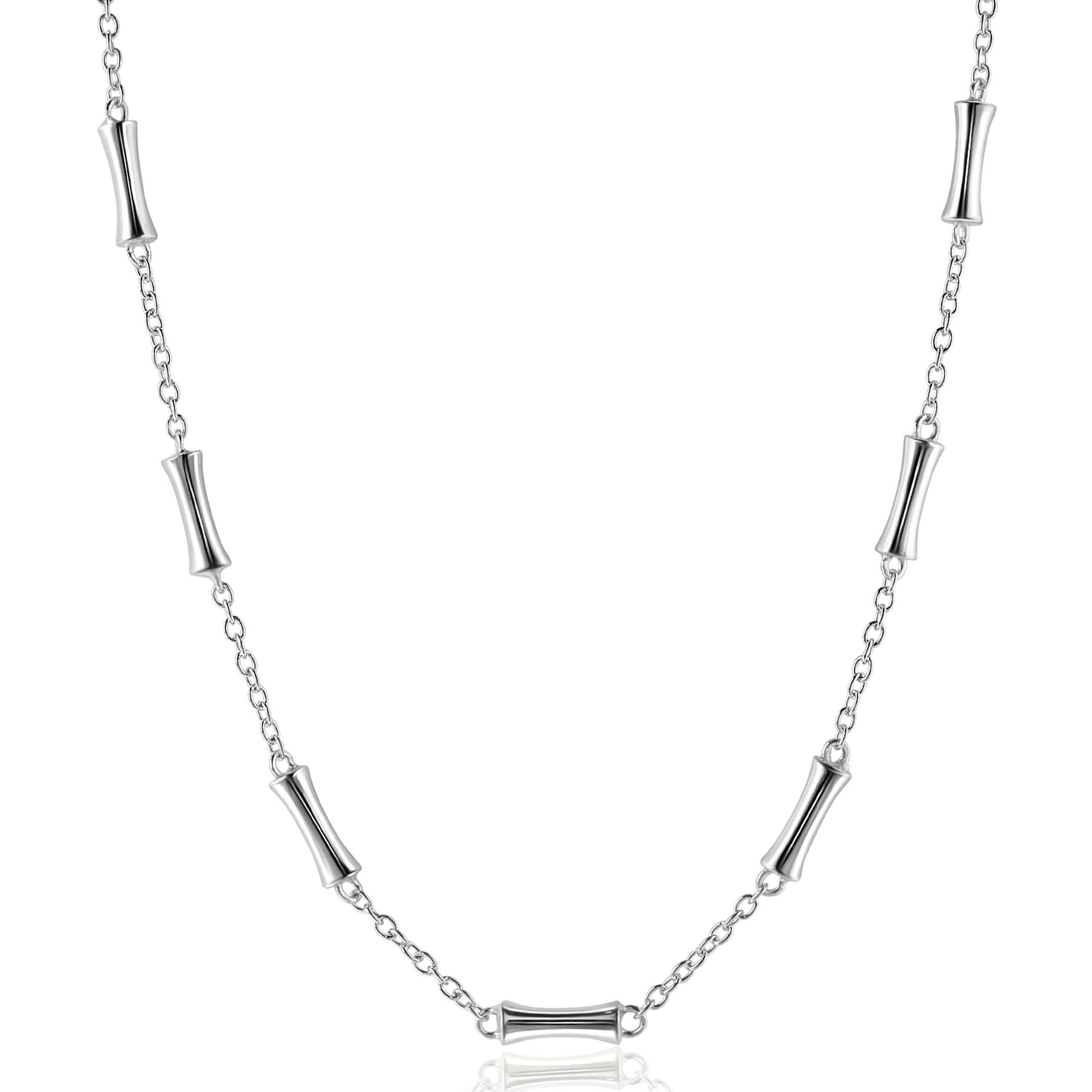 ZINZI zilveren schakel ketting met zeven gladde bamboe vormen 40-45m ZIC2577

