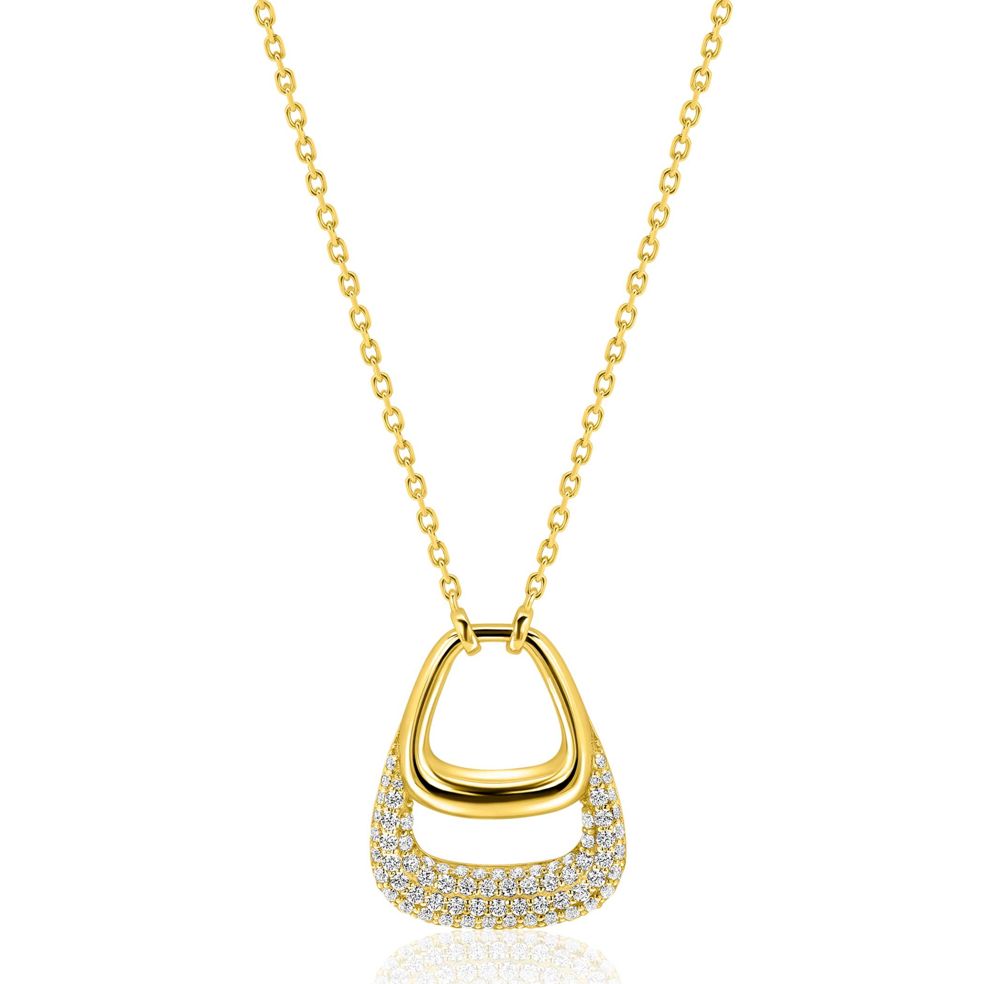 ZINZI goldplated zilveren ketting 45cm met stijlvolle dubbele hanger, bezet met witte zirconia's ZIC2806Y
