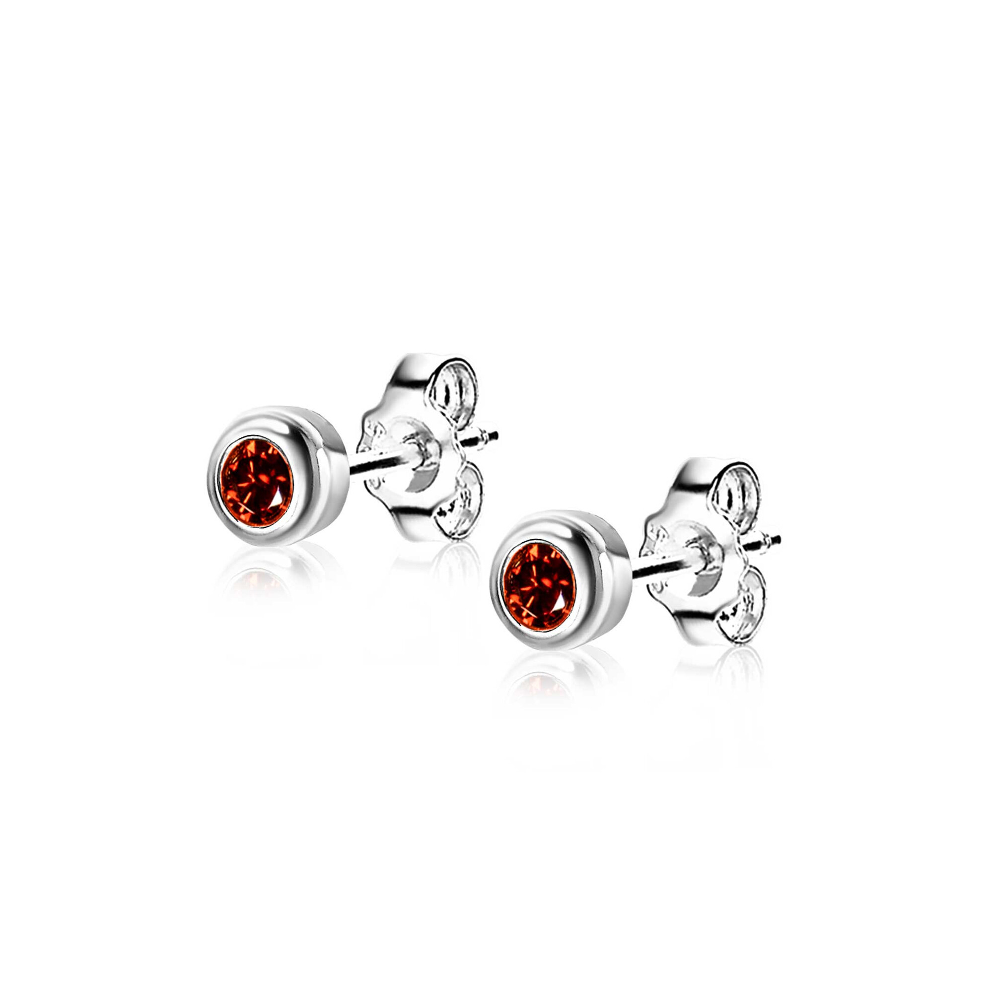 ZINZI zlv. oorknopjes birthstones granaat cz