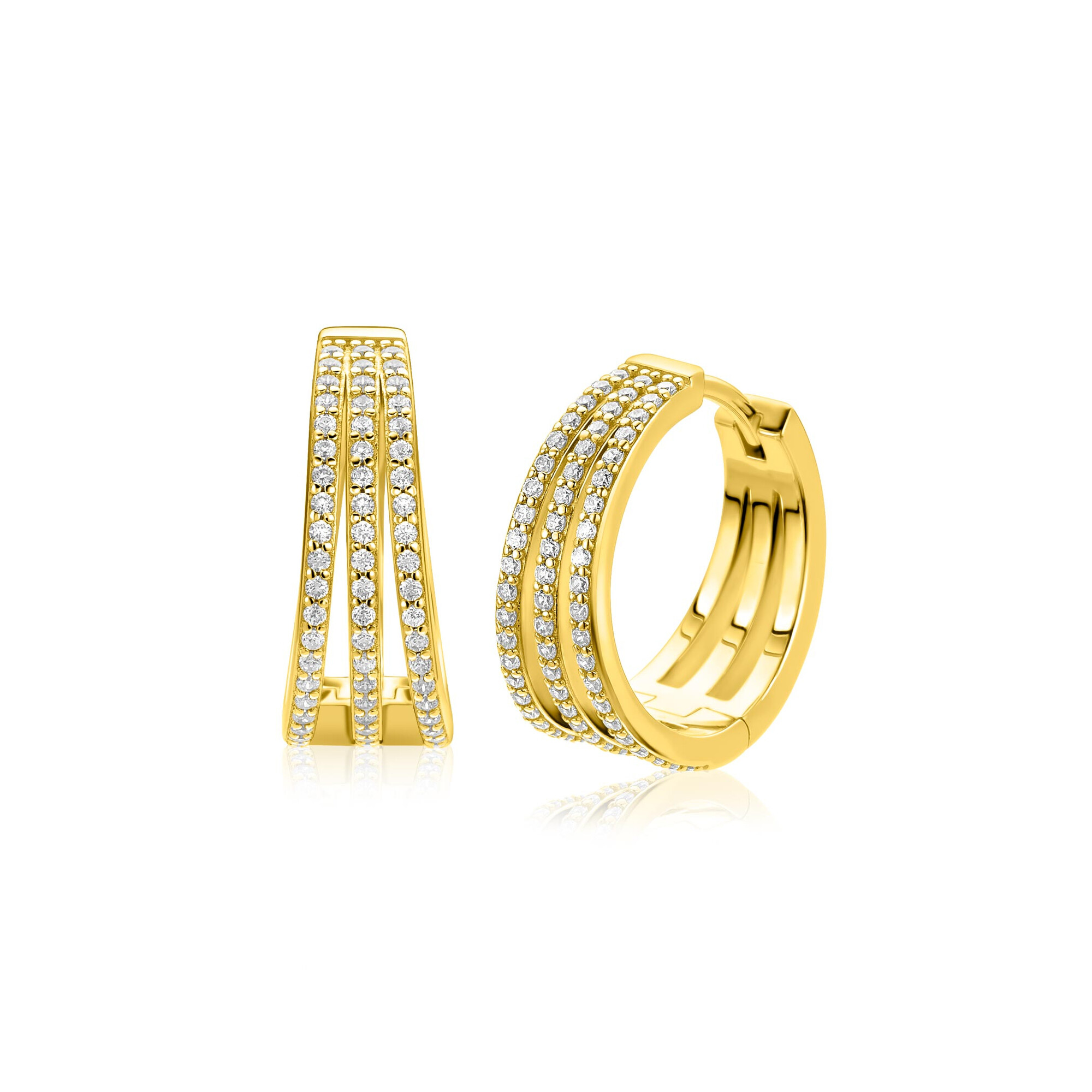 18mm ZINZI goldplated zilveren multi-look oorringen met luxe scharniersluiting 7mm breed ZIO2727YL