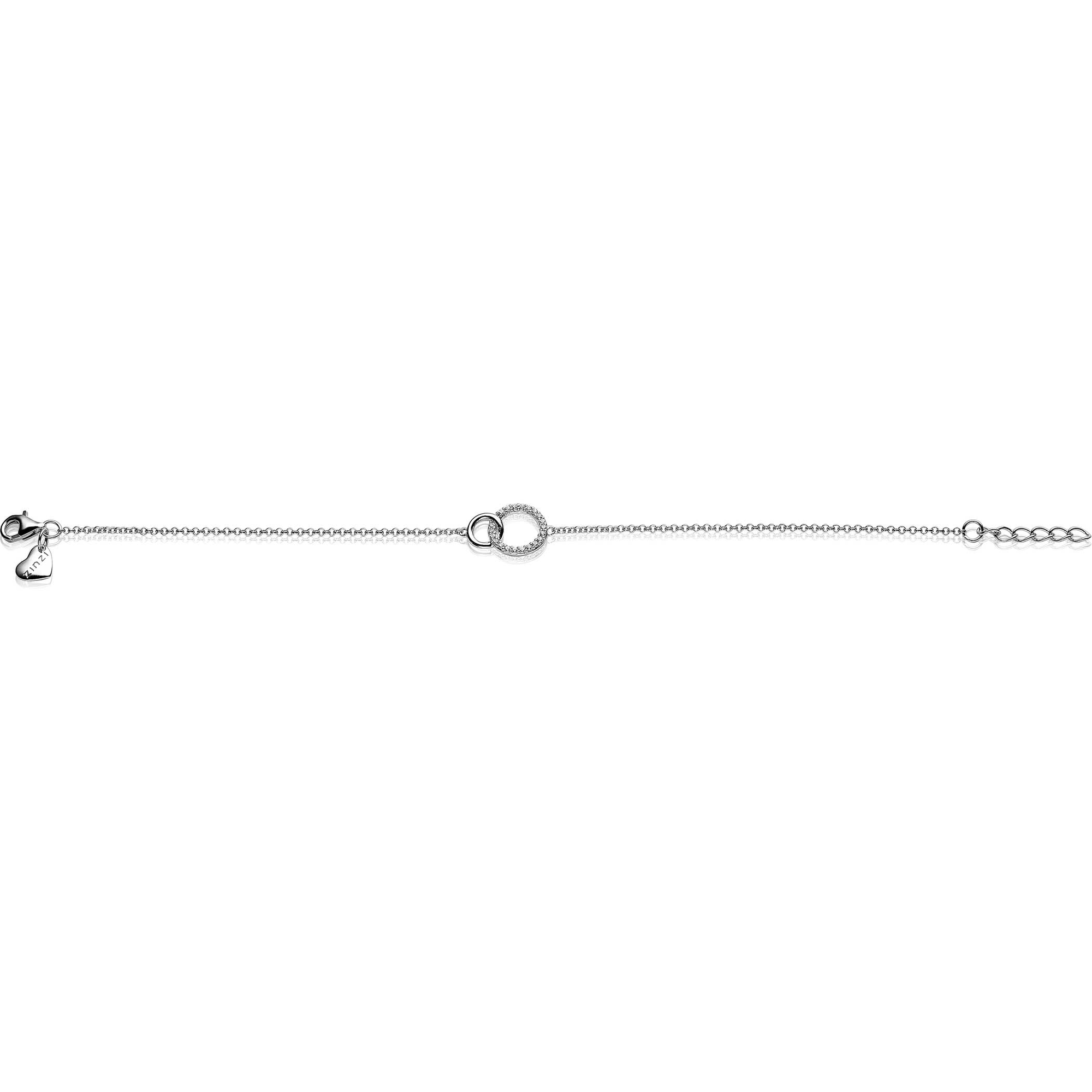 ZINZI zilveren armband 2 open rondjes verbonden wit ZIA1782
