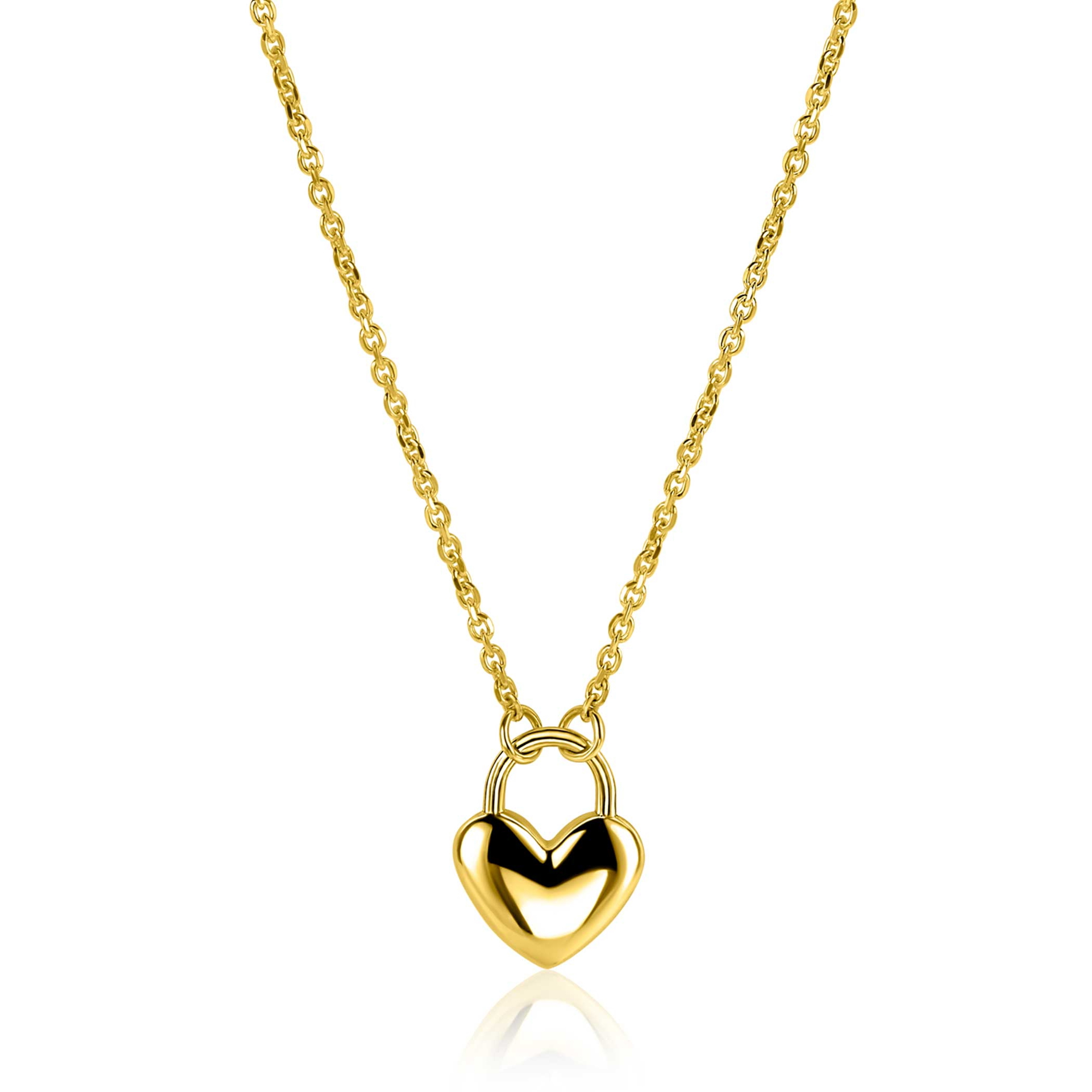 ZINZI gold plated silver link necklace with heart-shaped lock pendant 18mm wide 42-45 cm ZIC2673G