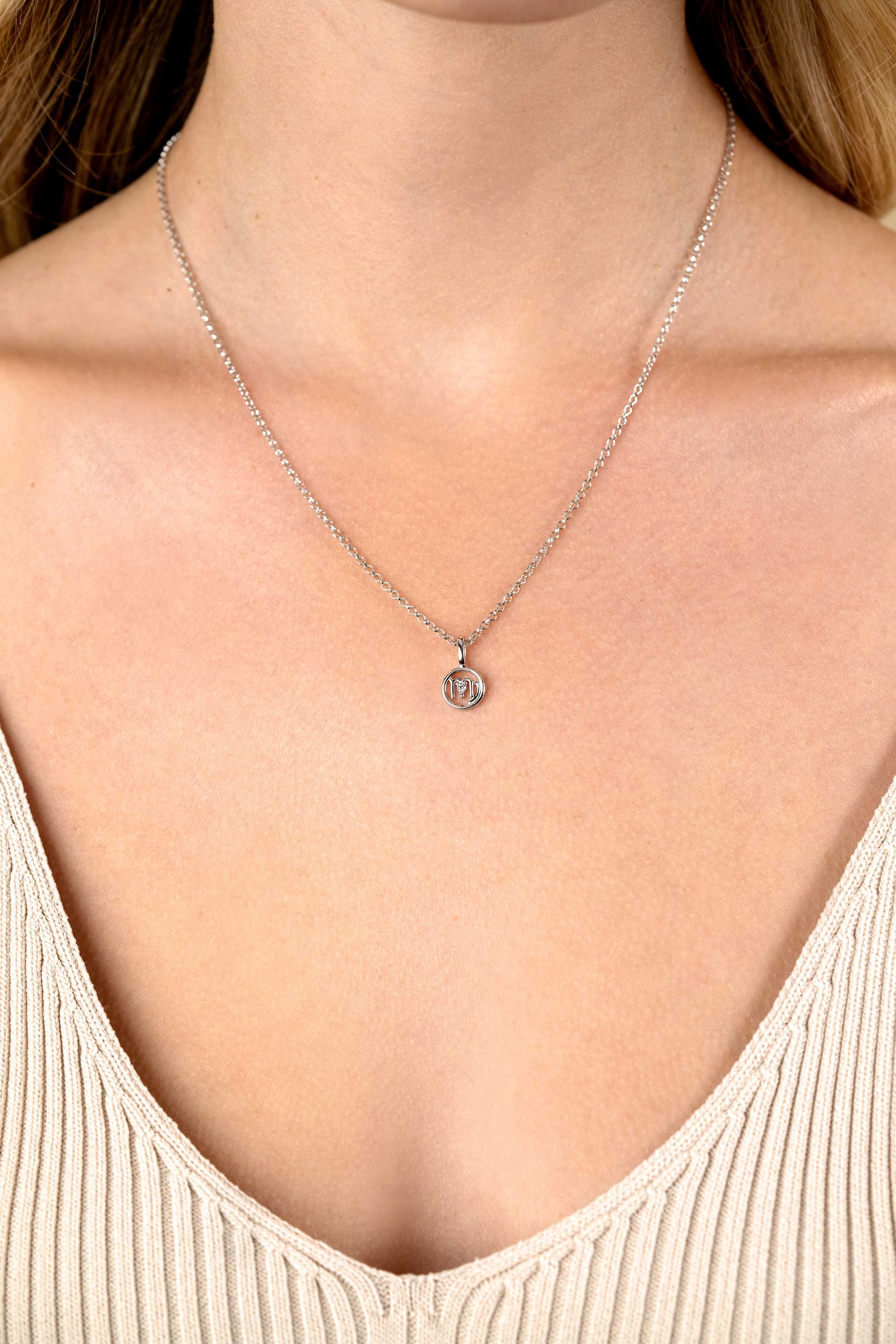 9mm ZINZI silver Virgo zodiac sign pendant set with white zirconias ZIH-MAA (without necklace)