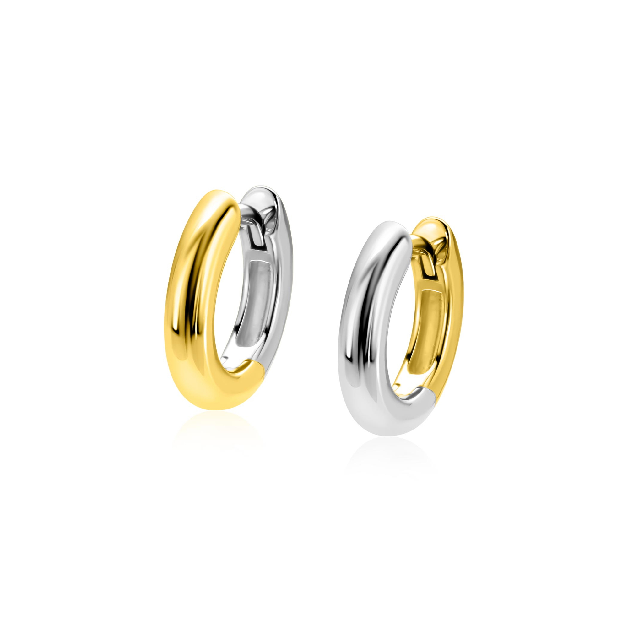15mm ZINZI bicolor zilveren gladde oorringen met 3mm buisdikte, aan twee zijden te dragen en luxe klapsluiting ZIO2836