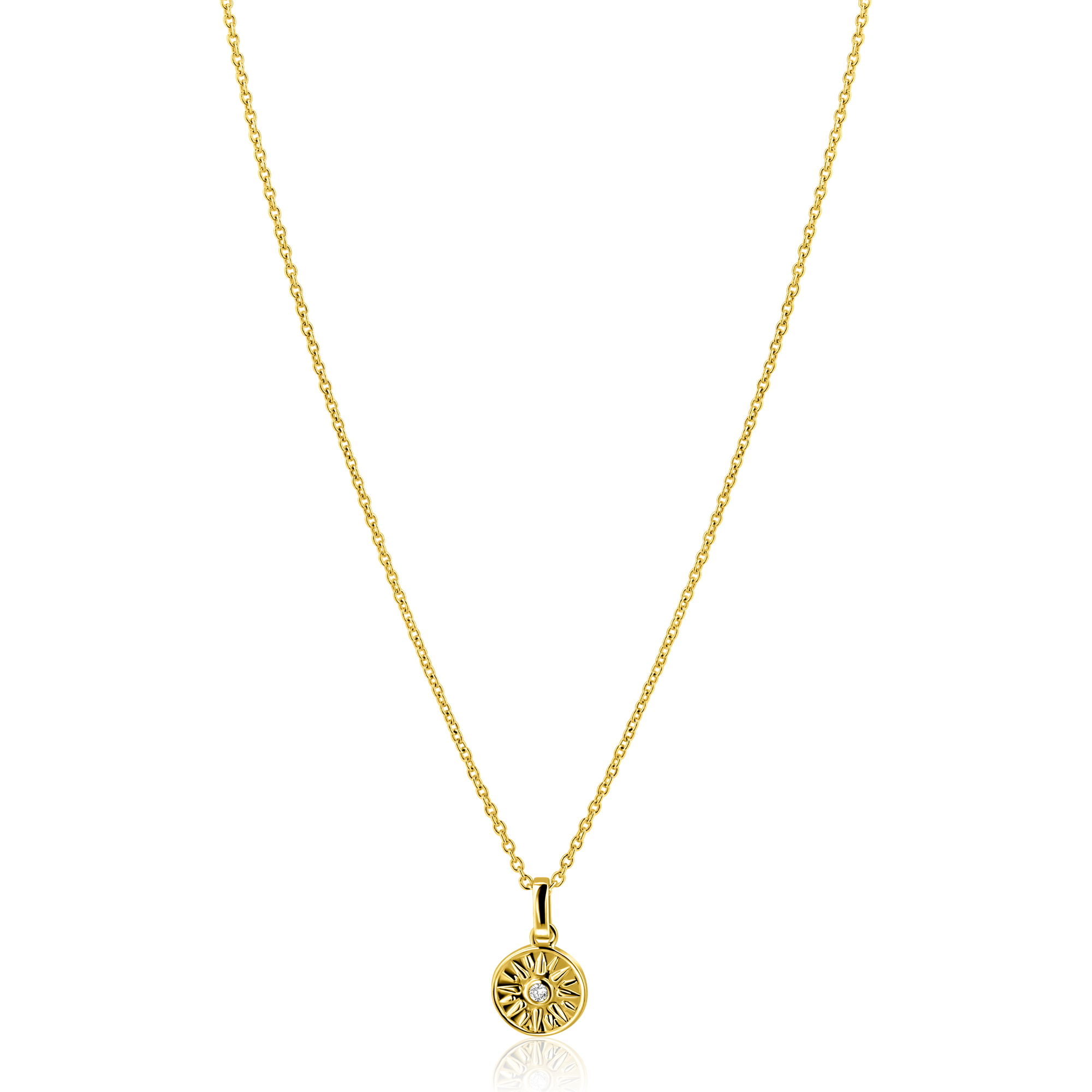 ZINZI zlv.collier gg.verg.met hanger rond zon en zirc.