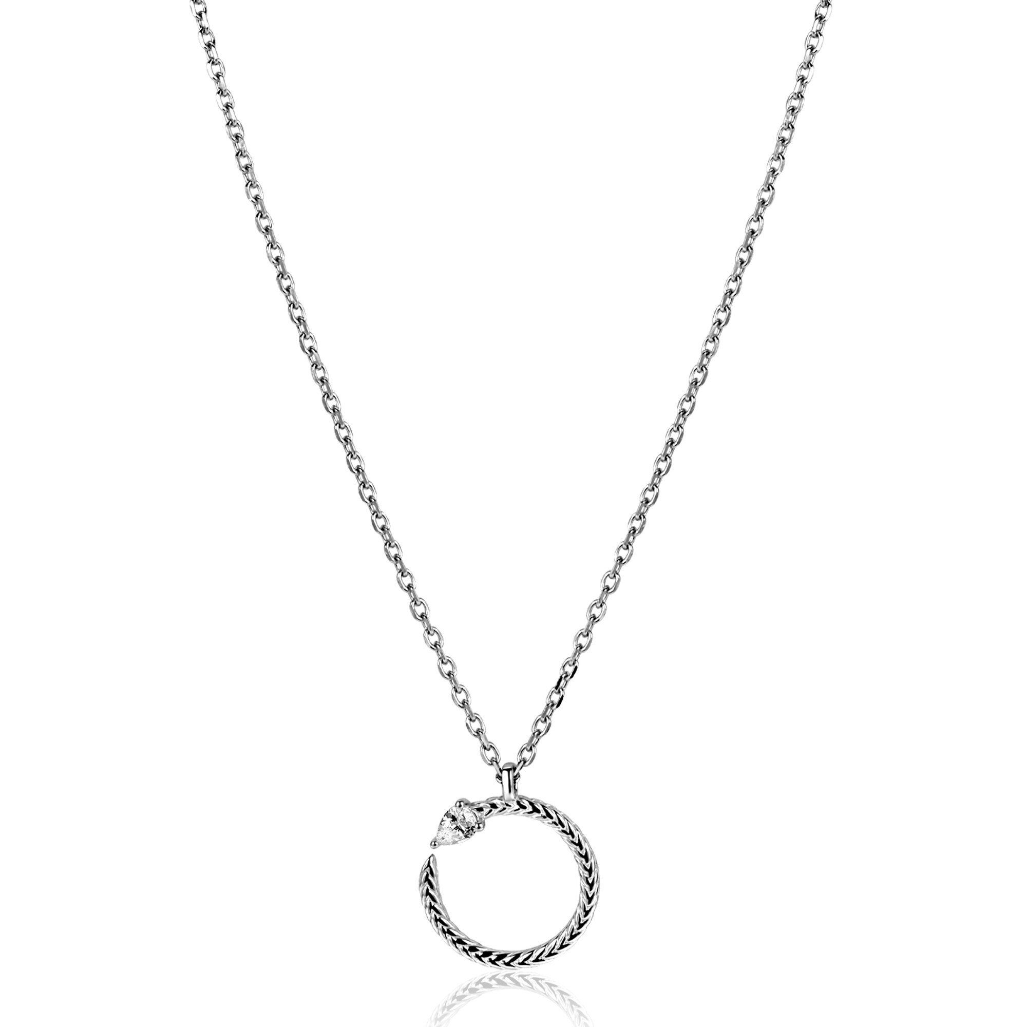 ZINZI zlv. collier met open ronde slanghanger zirc.