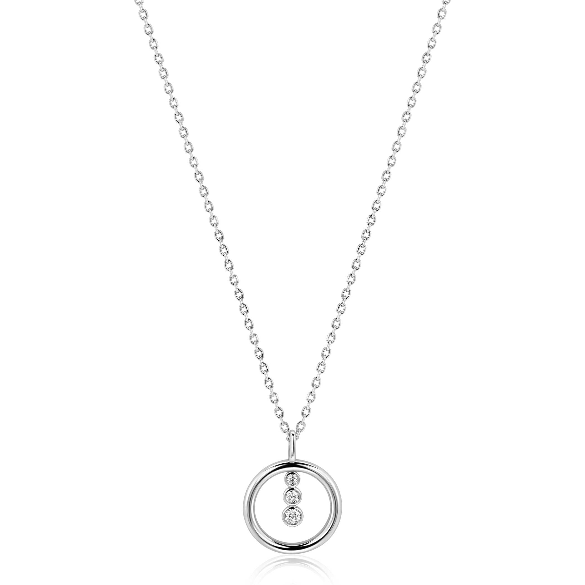 ZINZI zlv. collier hanger open rond en 3 zirconia's