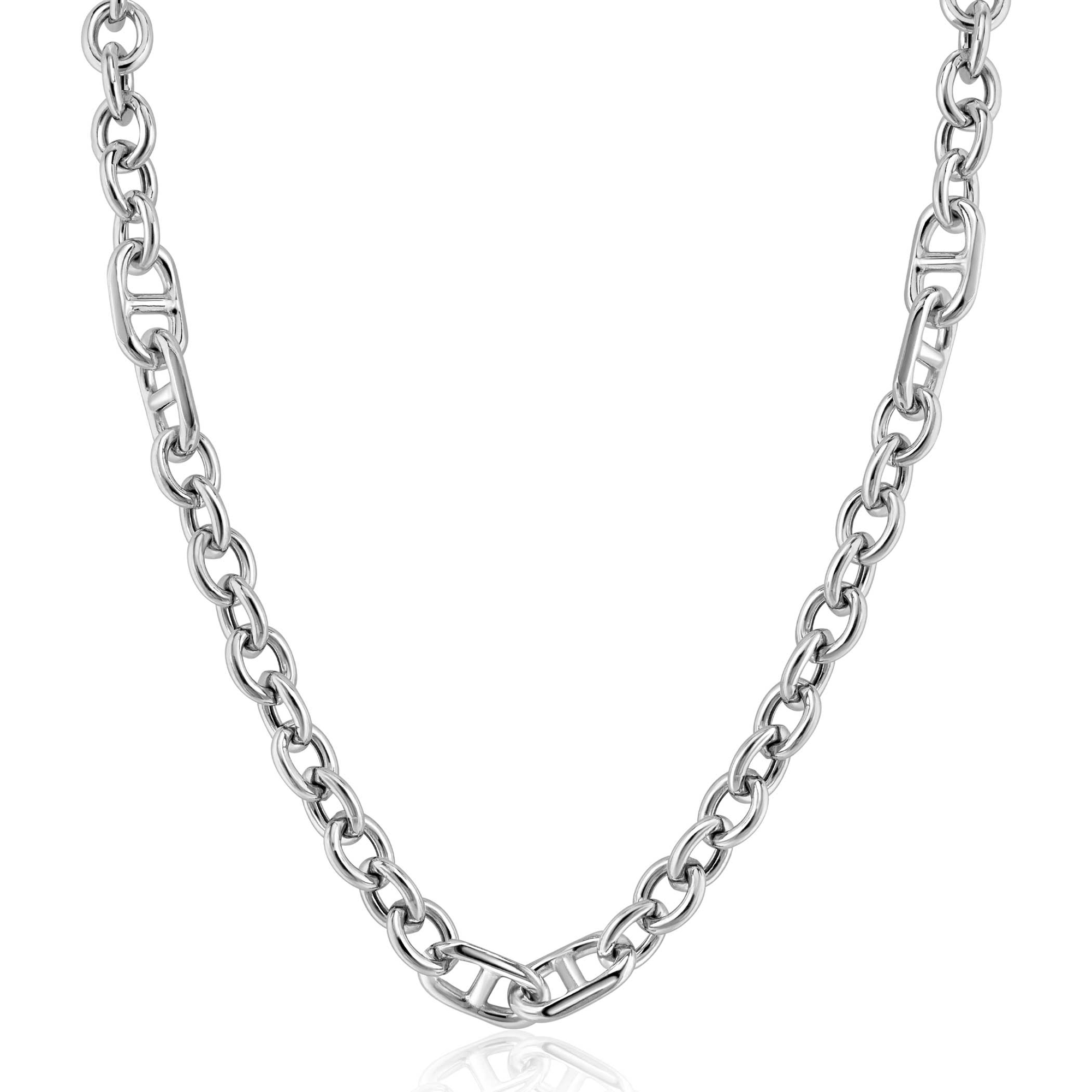 ZINZI silver link necklace, combining round links with trendy larger navy links 7.4mm wide 42-45cm ZIC2580
