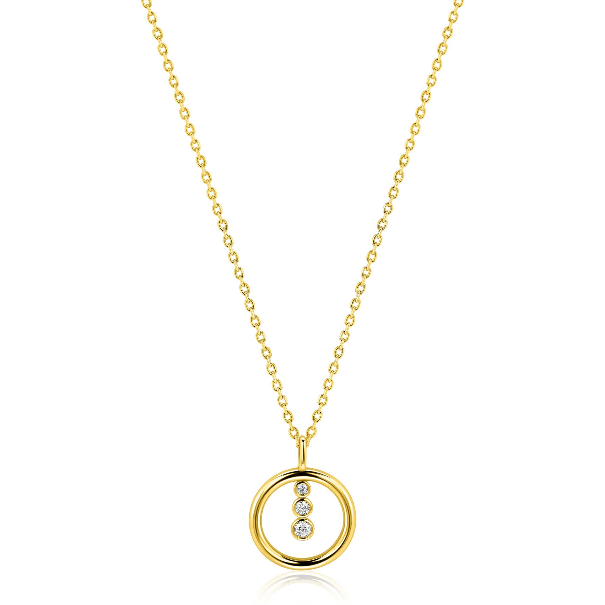 ZINZI zlv. collier gg.verg.hanger open rond en 3 zirc.