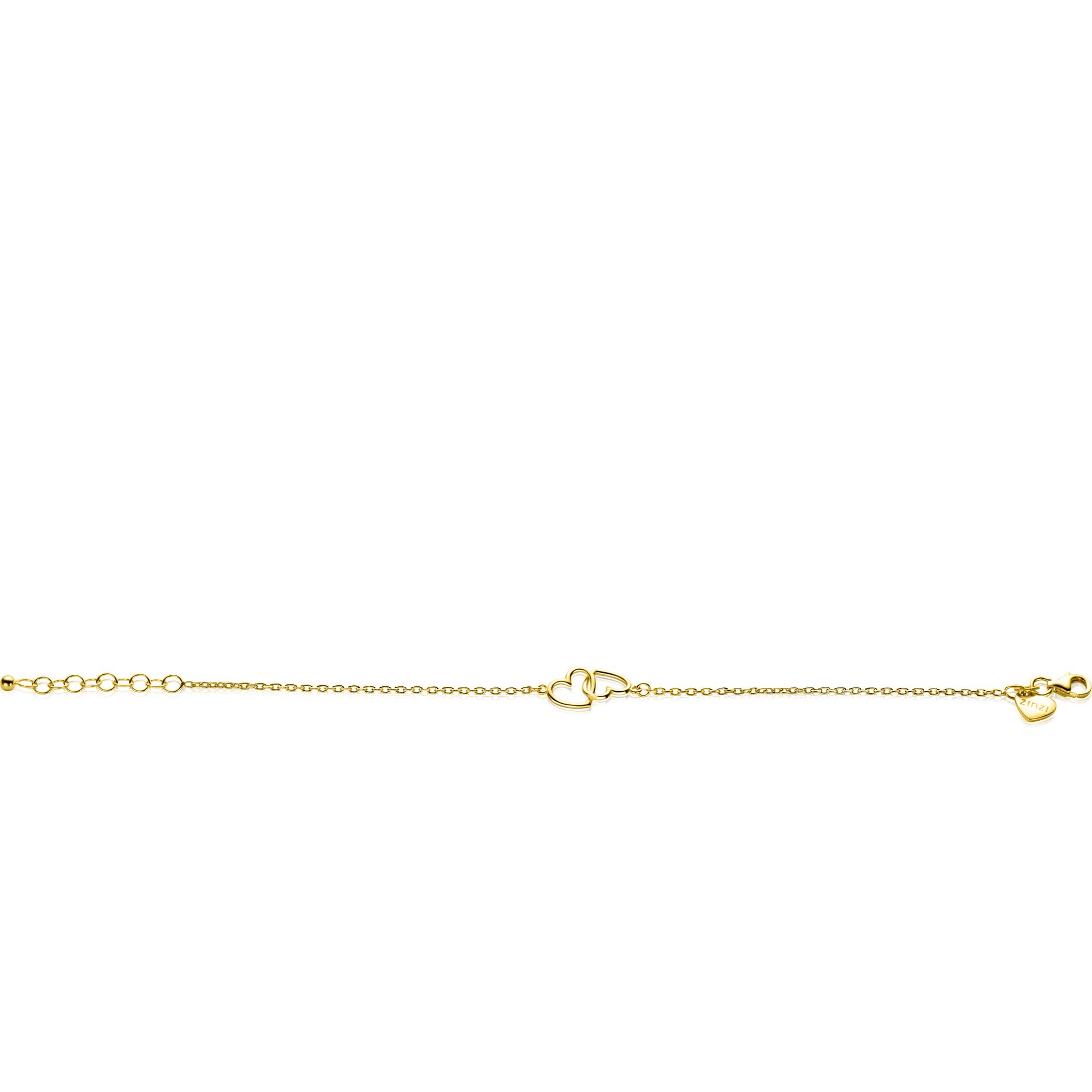 ZINZI gold plated zilveren armband met 2 verbonden hartjes 17,5-19,5cm ZIA2513G