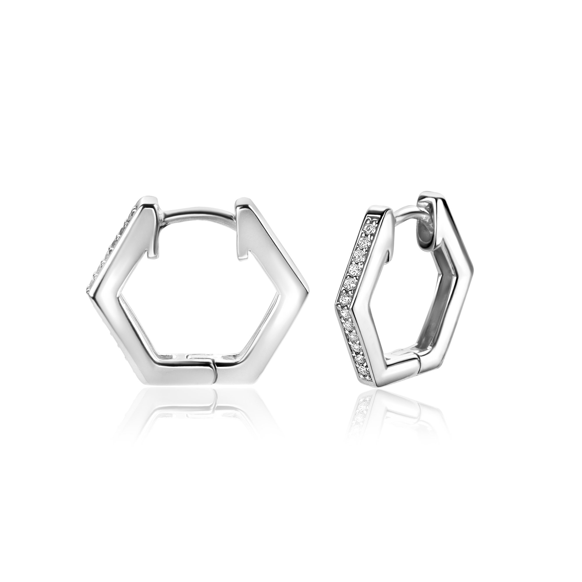 ZINZI zlv.klapcreolen zeskant met zirconia's 16x2mm