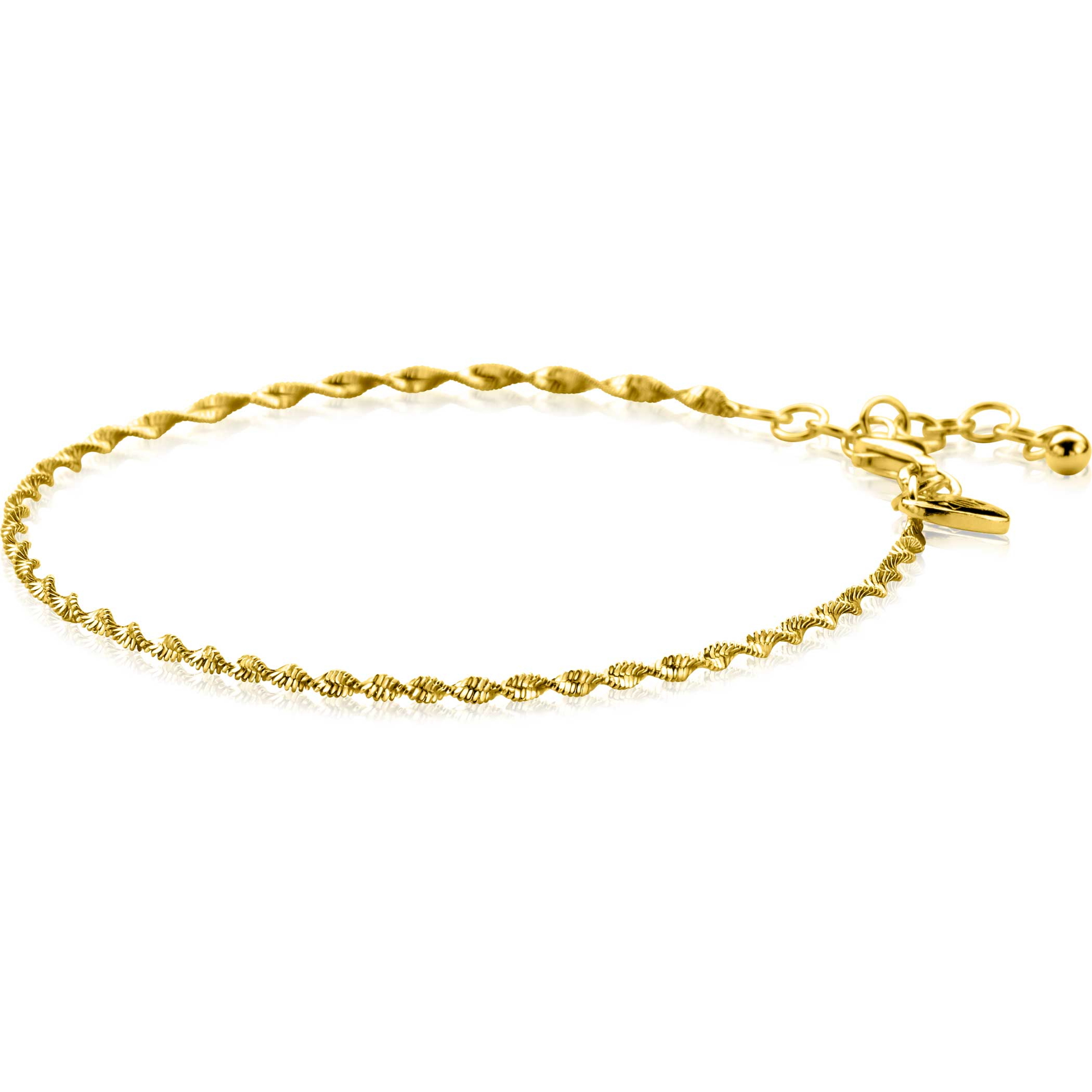 ZINZI gold plated zilveren singapore armband met glinsterende gedraaide schakels 1,9mm breed 17-20cm ZIA2585G
