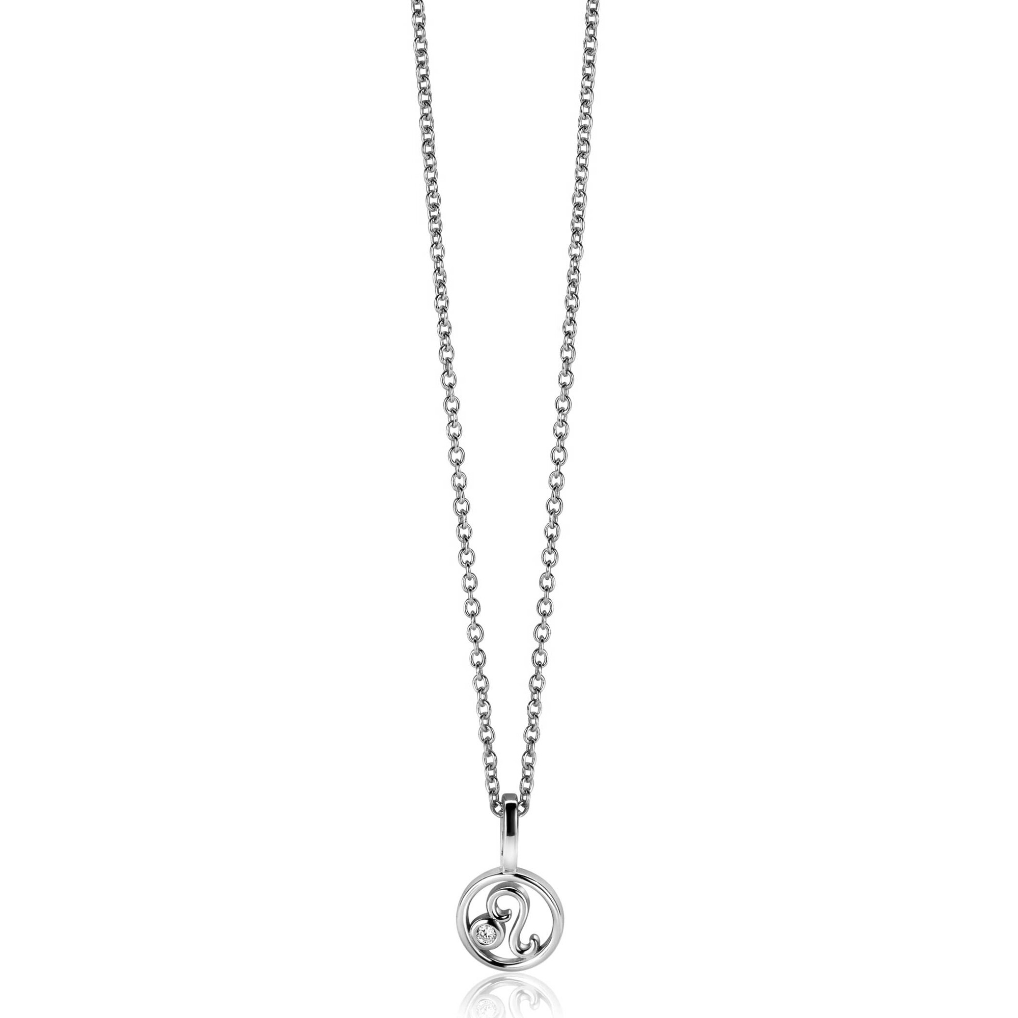 9mm ZINZI zilveren Leeuw sterrenbeeldhanger bezet met witte zirconia ZIH-LEE (zonder collier)