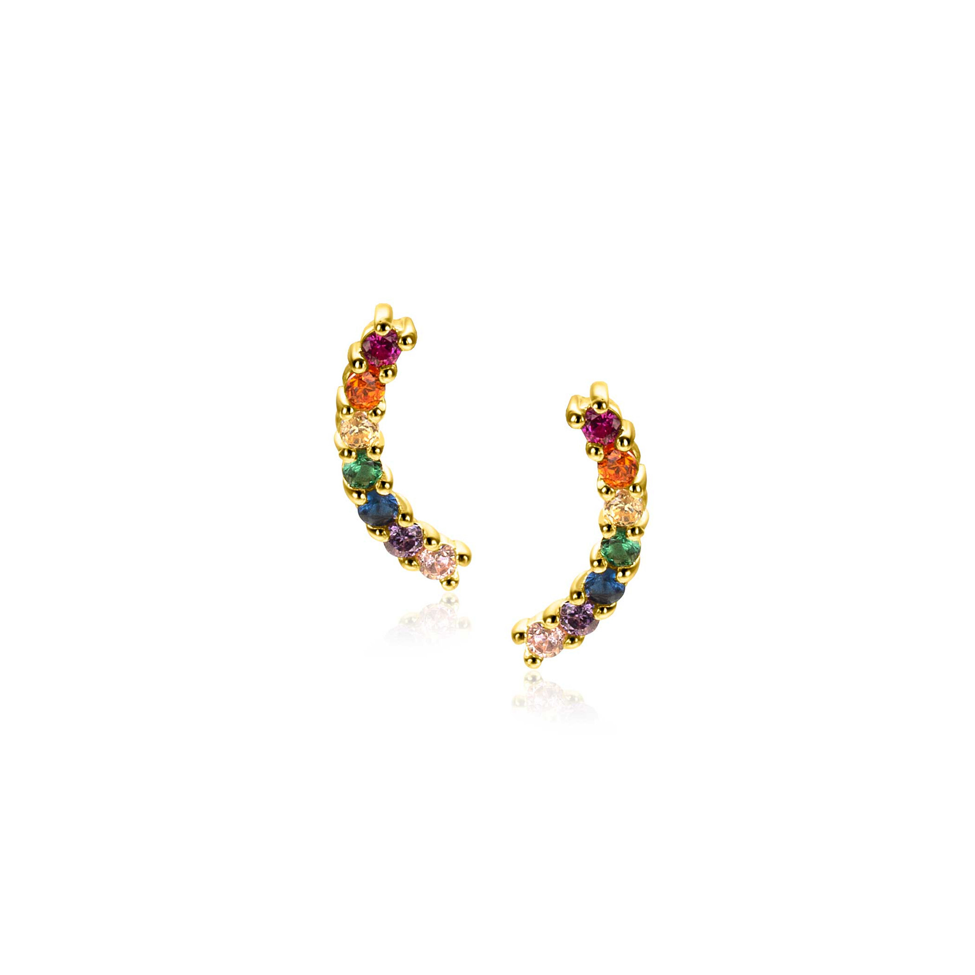 10mm ZINZI vergoldete Silber Ohrstecker mit Welle, besetzt mit regenbogenfarbenen Steinen ZIO2592