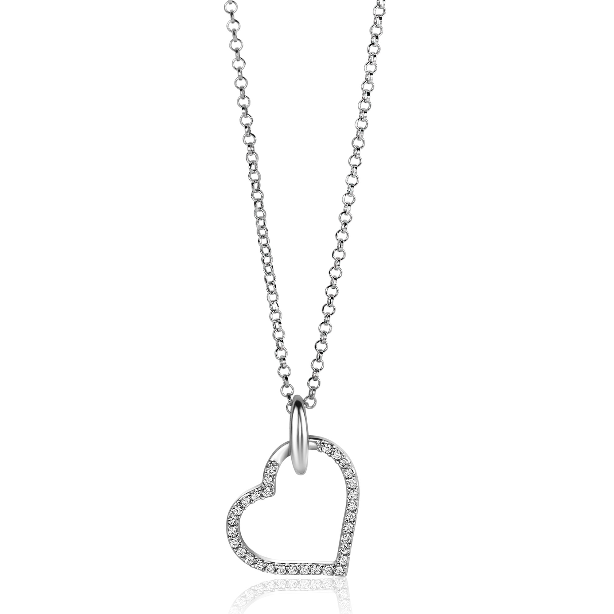 ZINZI zlv. hanger open hart met zirconia's