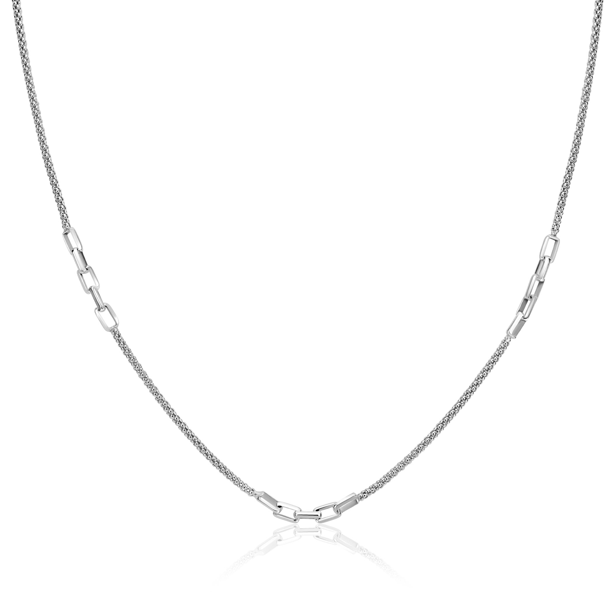 ZINZI zlv. collier popcorn en schakels 45-48cm