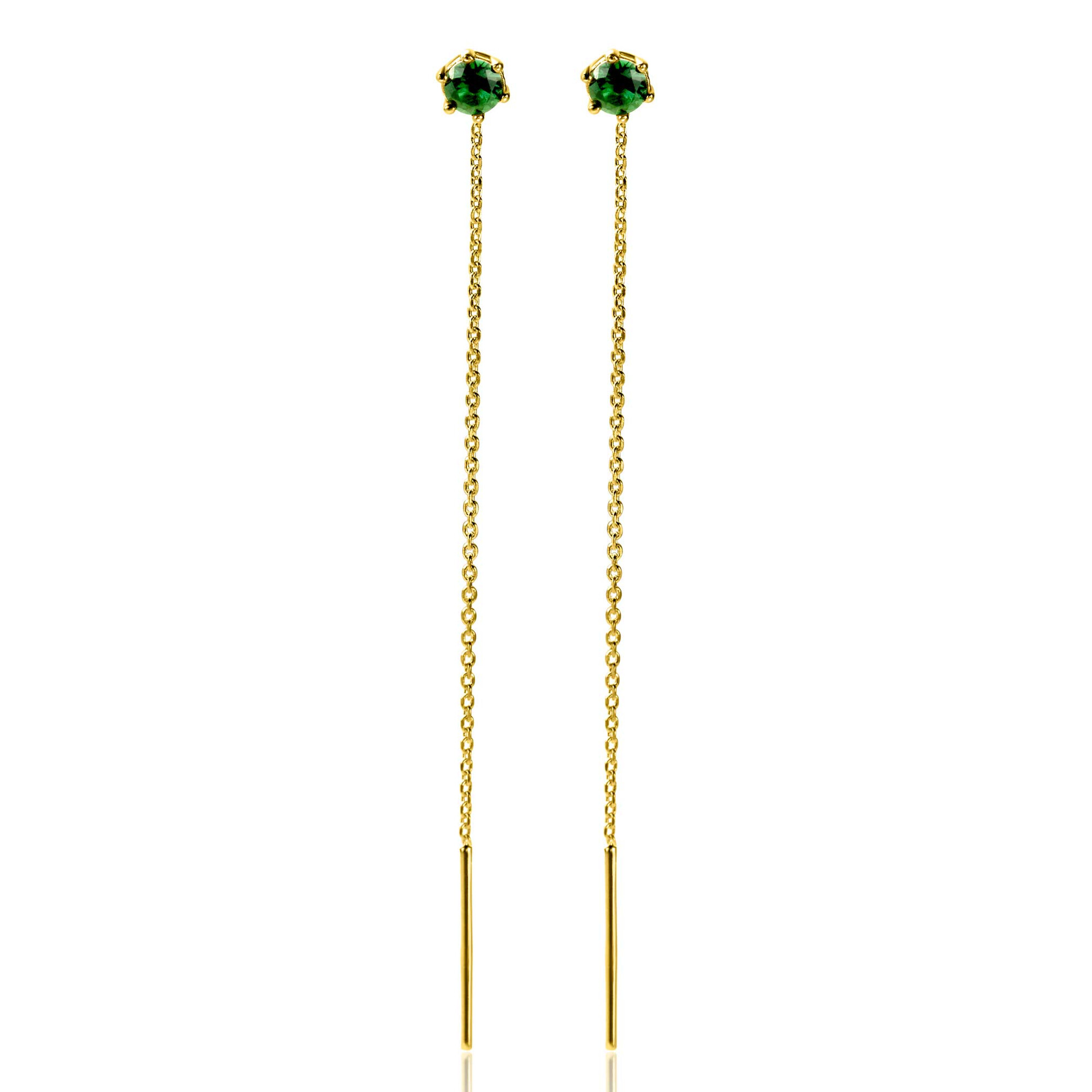 ZINZI zlv. doortrek oorsieraden gg.verg.met groen cz