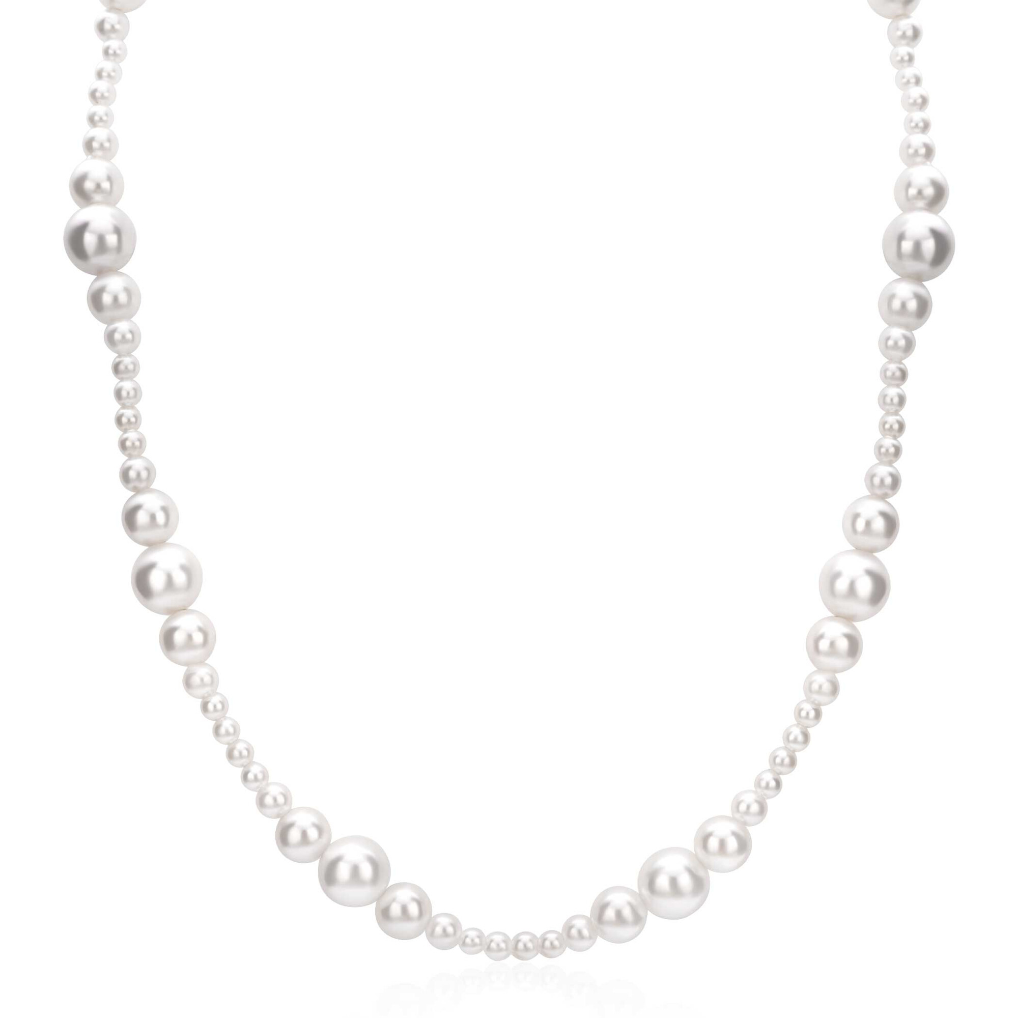 ZINZI gold plated zilveren ketting 45cm met glanzende witte parels in verschillende groottes en speelse opbouw ZIC2908
