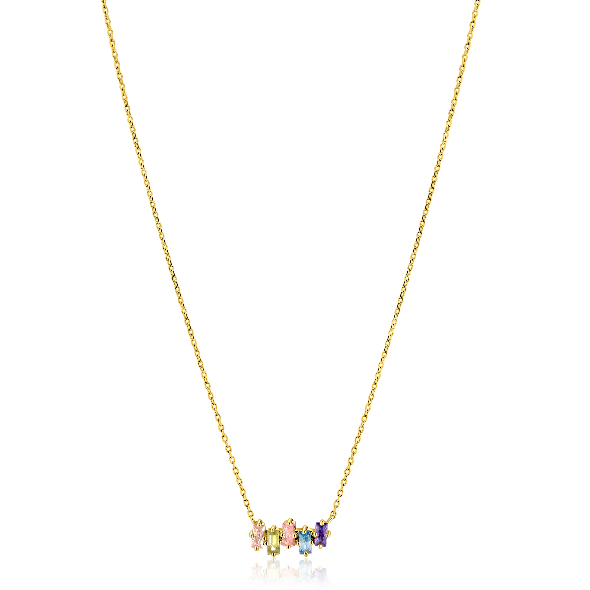 ZINZI gold plated zilveren ketting met multi-color rechthoekige kleurstenen 42-45cm ZIC2739
