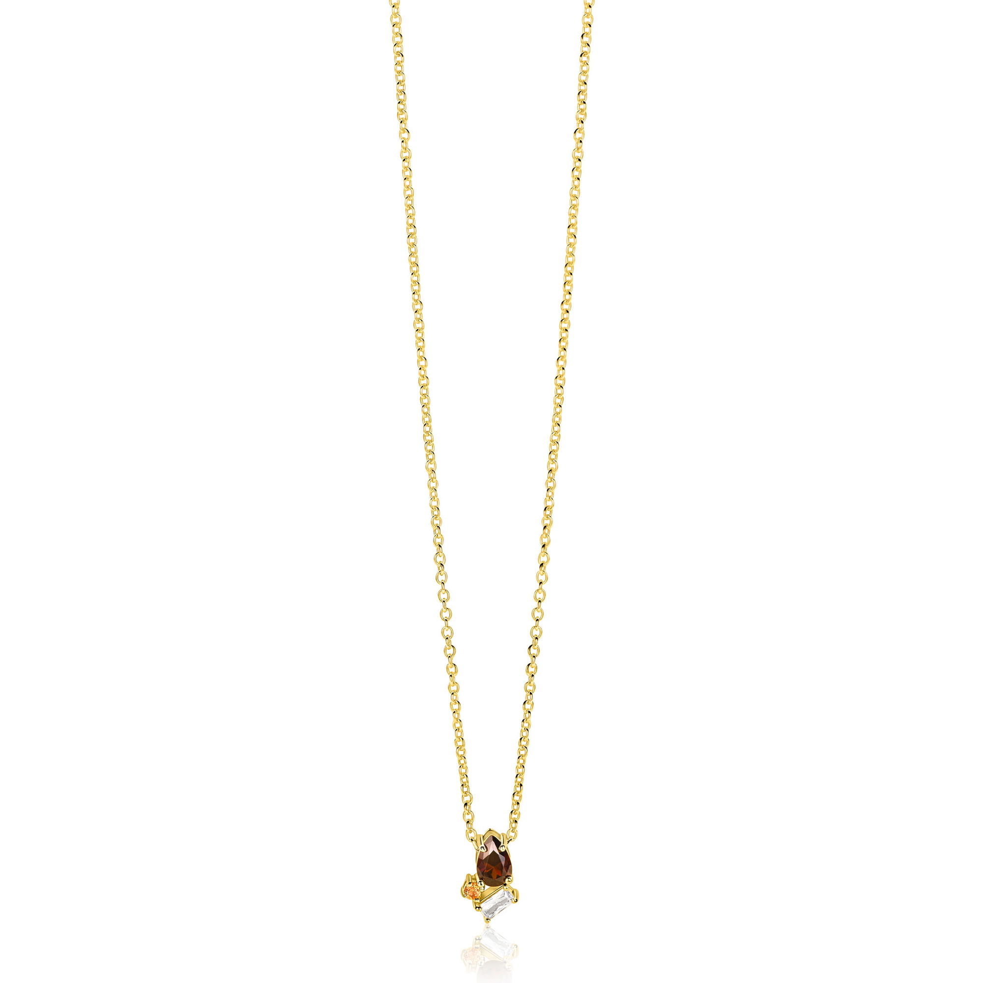 ZINZI gold plated zilveren ketting met stijlvolle hanger bezet met bruine, champagne en witte zirkonia's 42-45 cm ZIC-BF142
