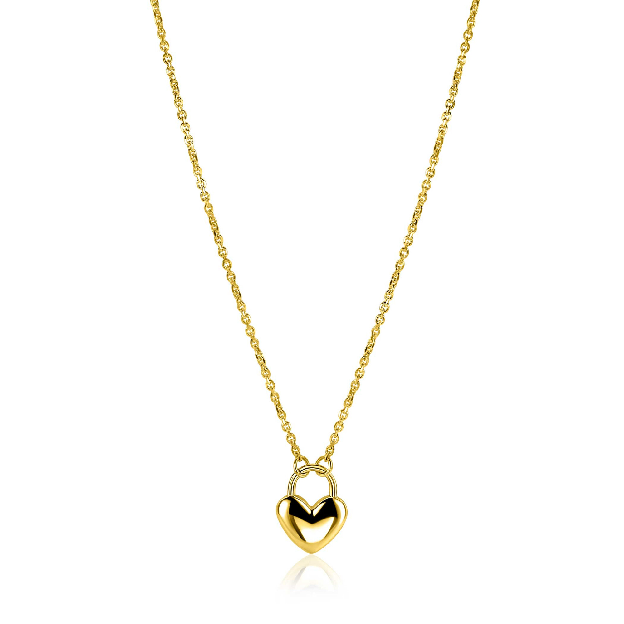 ZINZI gold plated silver link necklace with heart-shaped lock pendant 18mm wide 42-45 cm ZIC2673G