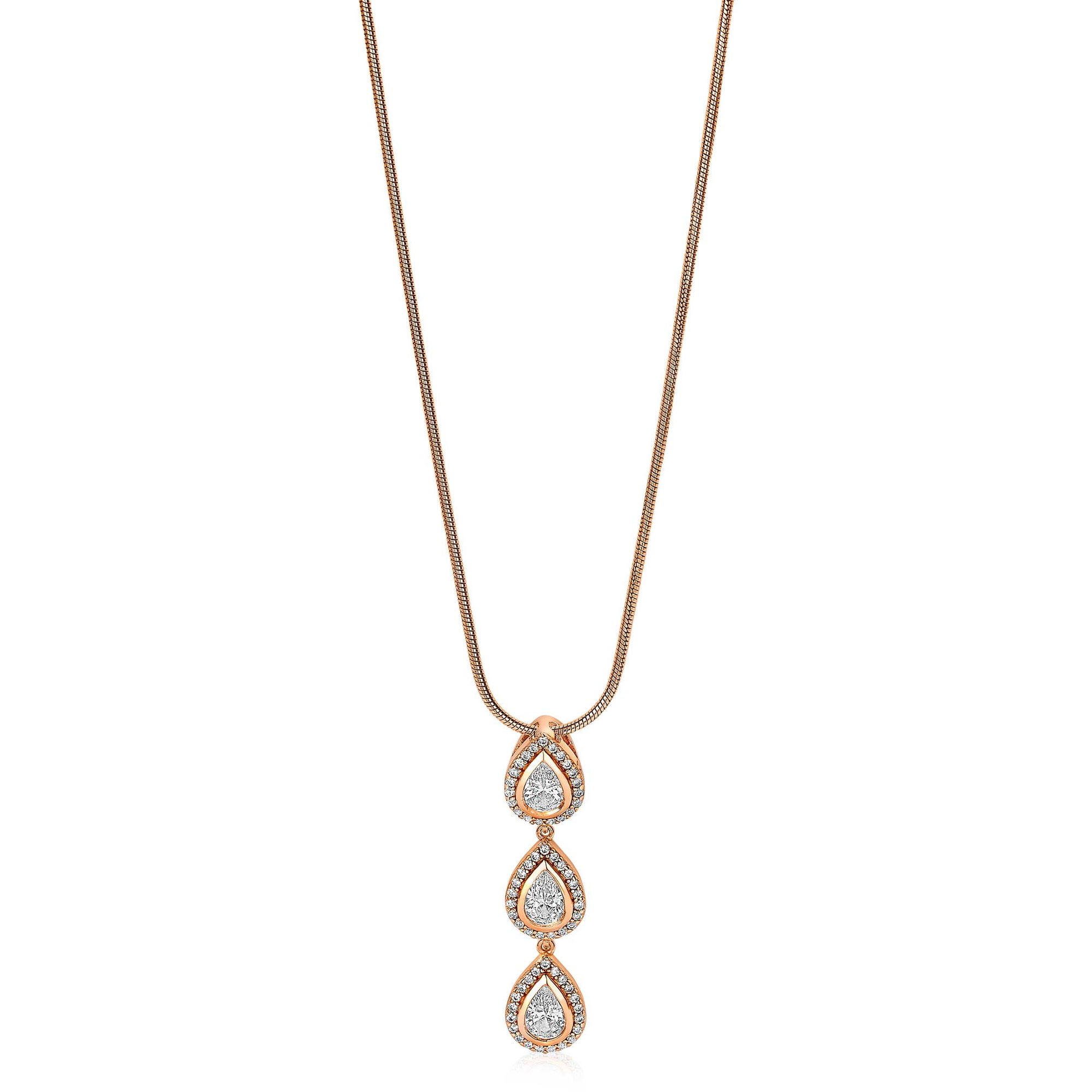 ZINZI zilveren hanger rosé verguld druppels wit ZIH1752R (zonder collier)