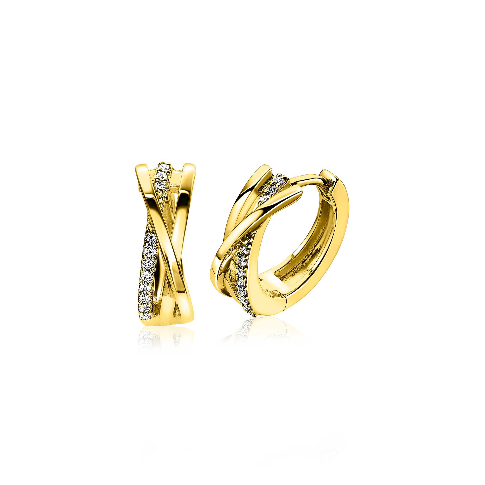 16mm ZINZI gold plated silver cross-over hoops 5.5mm wide set with white zirconia ZIO1774Y