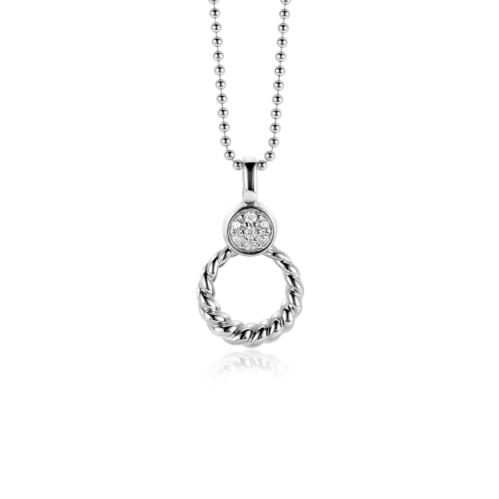 20mm ZINZI Sterling Silver Round Pendant Rope Design White Zirconias ZIH2390 (excl. necklace)
