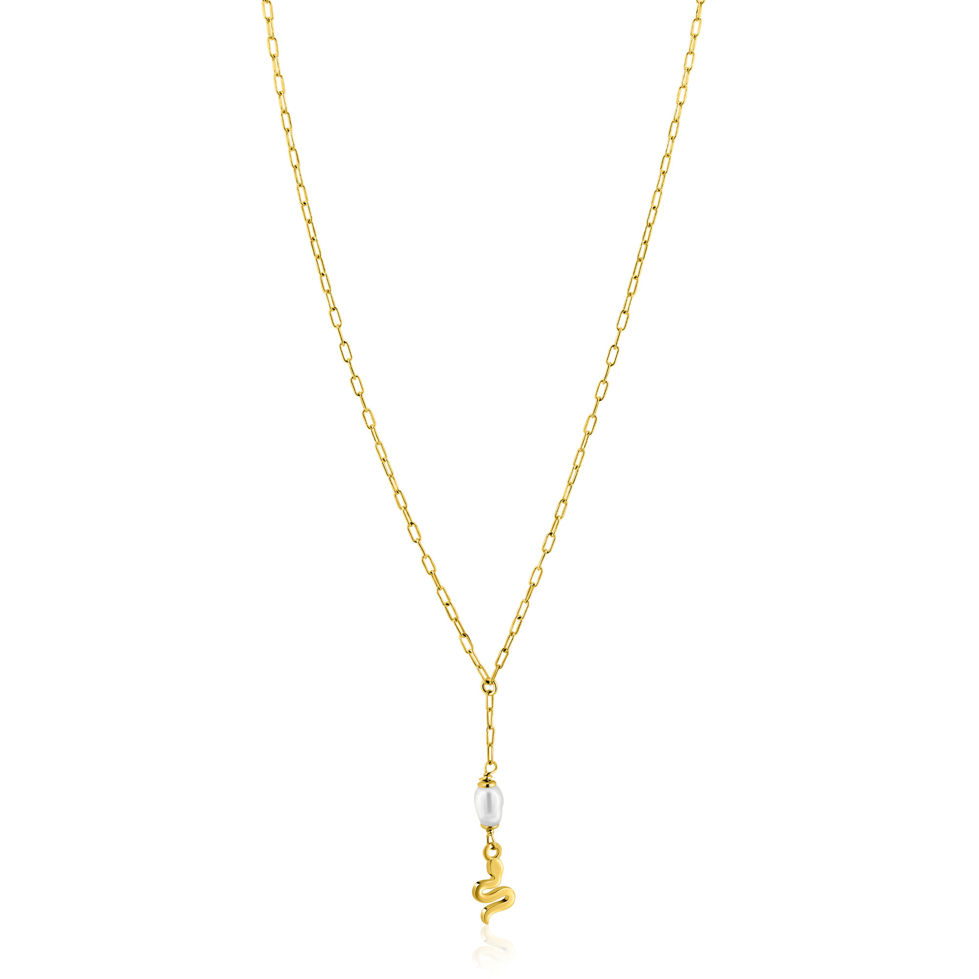 ZINZI zlv. Ycollier gg.verg.met slang/parel hanger