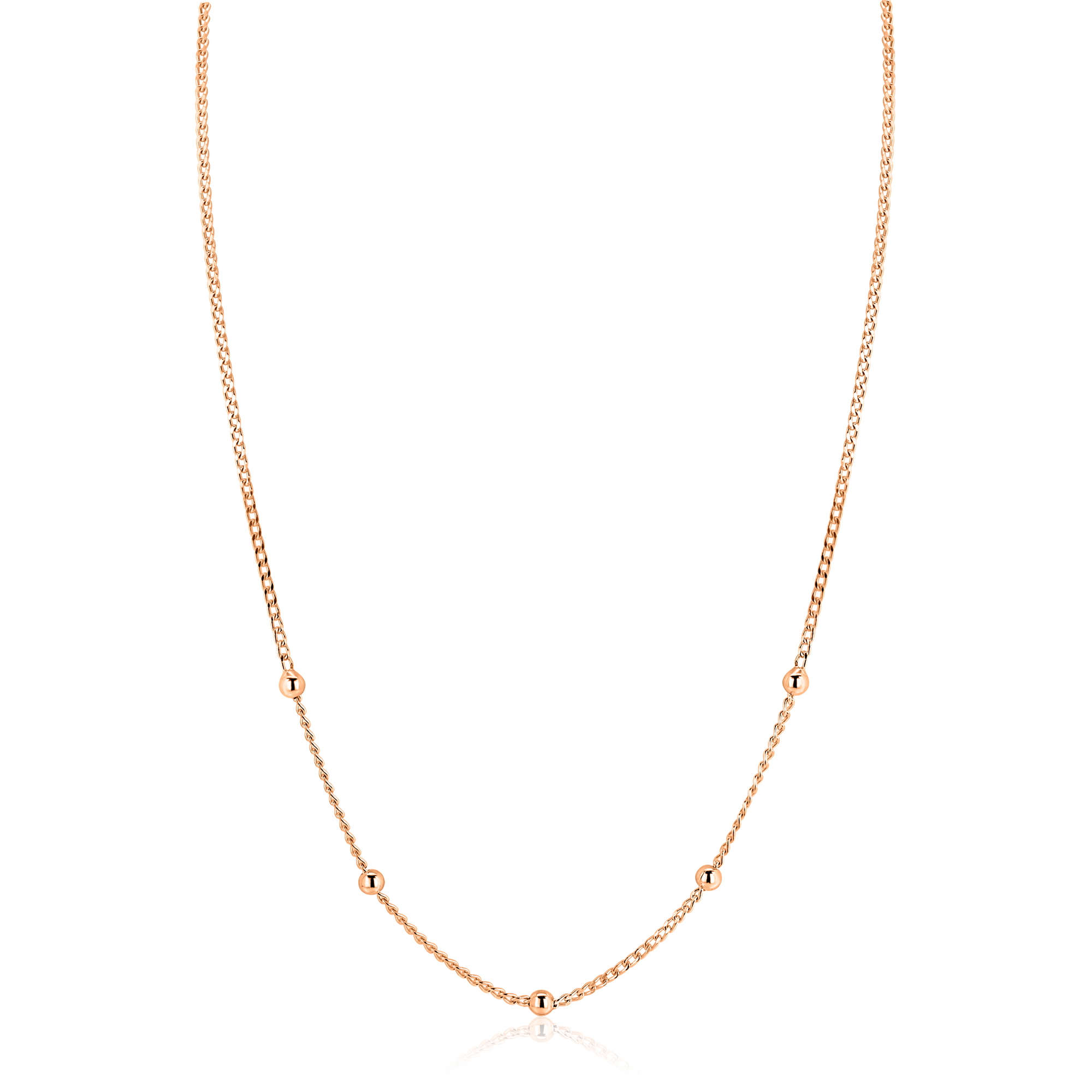 ZINZI rosé-plated zilveren gourmet ketting met vijf bolletjes 42–45cm ZIC2714R