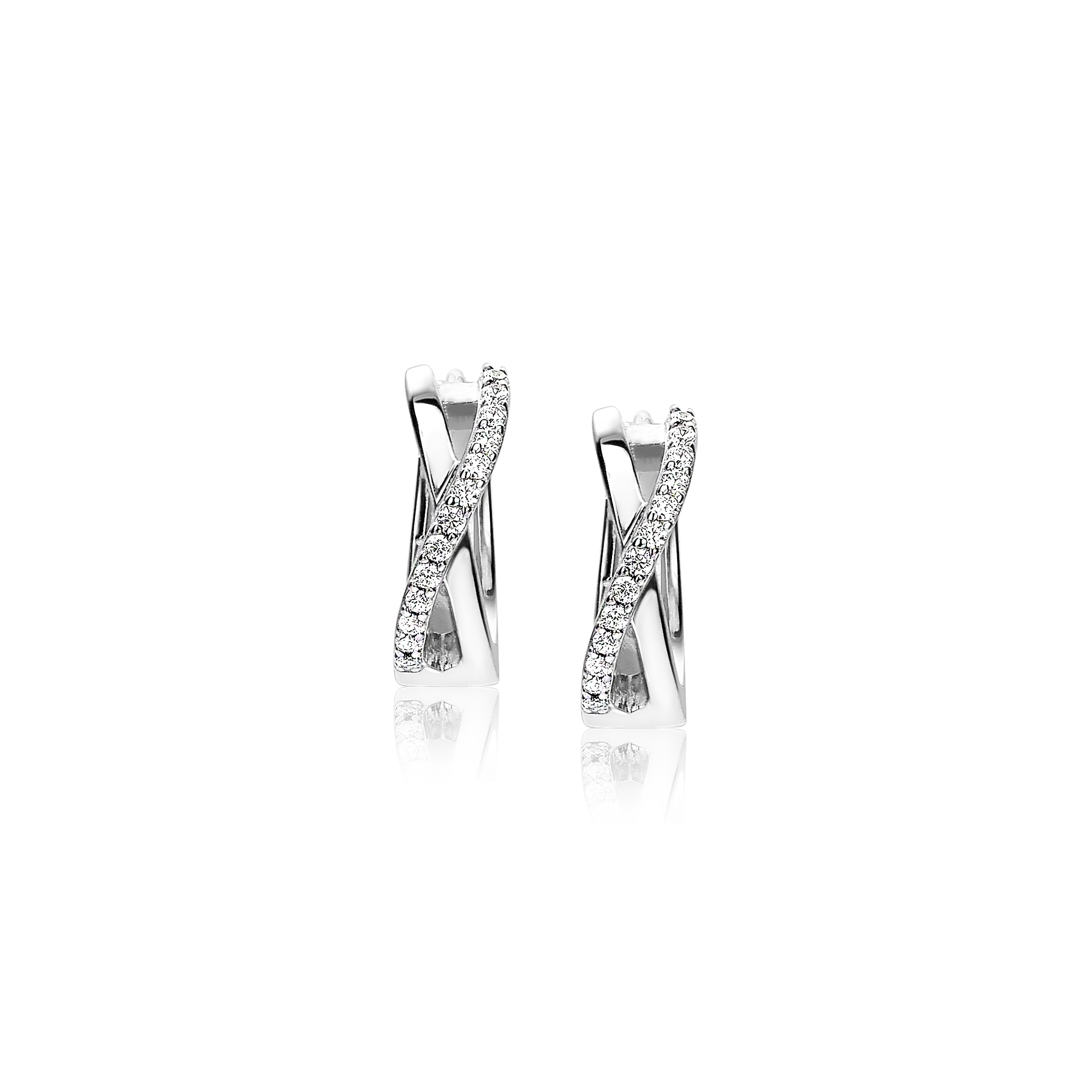 ZINZI silberne Kreolen überkreuz glatt  weiß 15x5mm ZIO1569