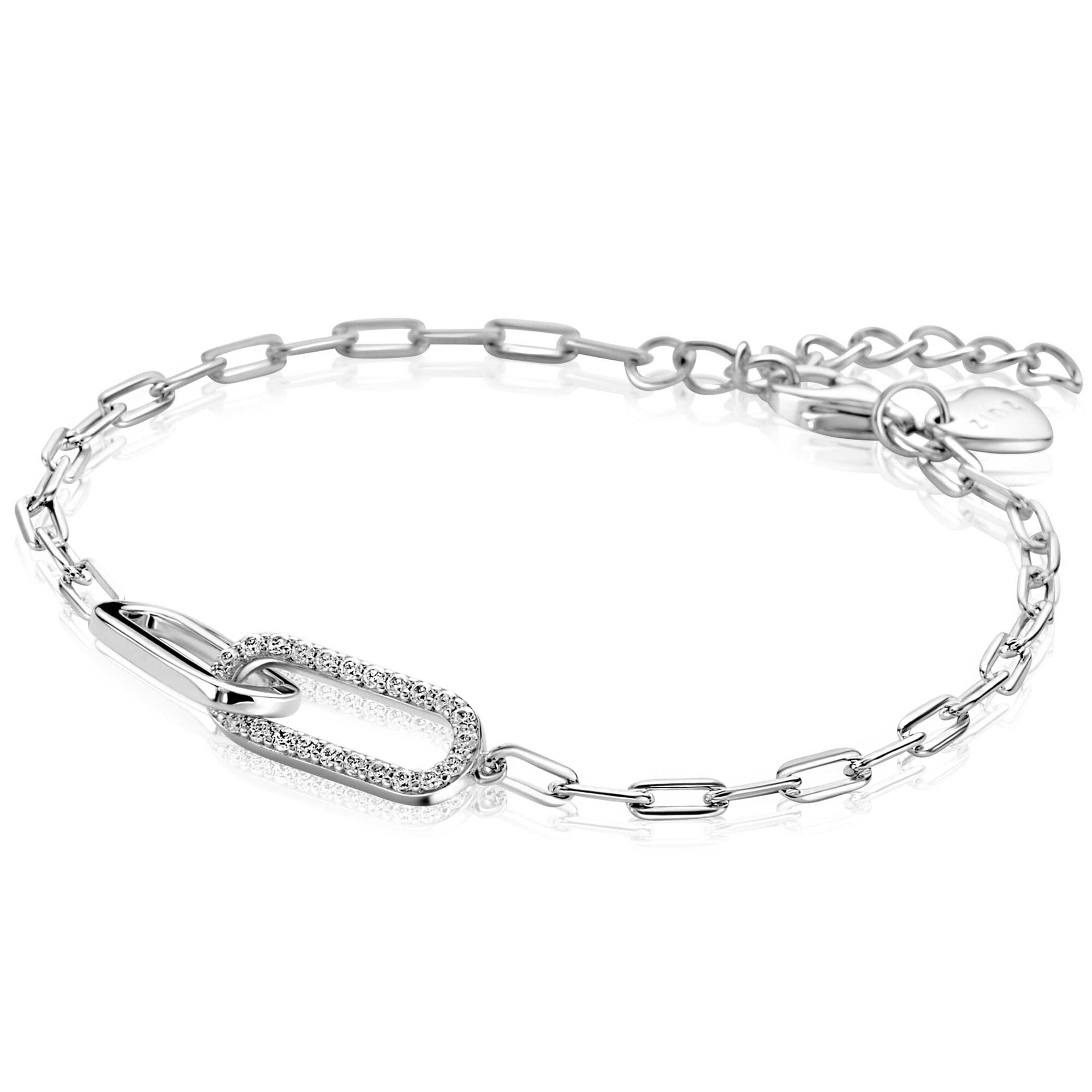 ZINZI silver paperclip link bracelet with two connected oval links set with white cubic zirconias 17-20cm ZIA2690