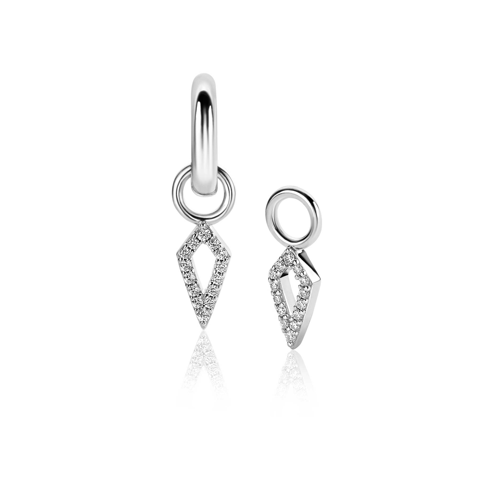 ZINZI zlv. oorbedels vliegervorm open met zirconia's