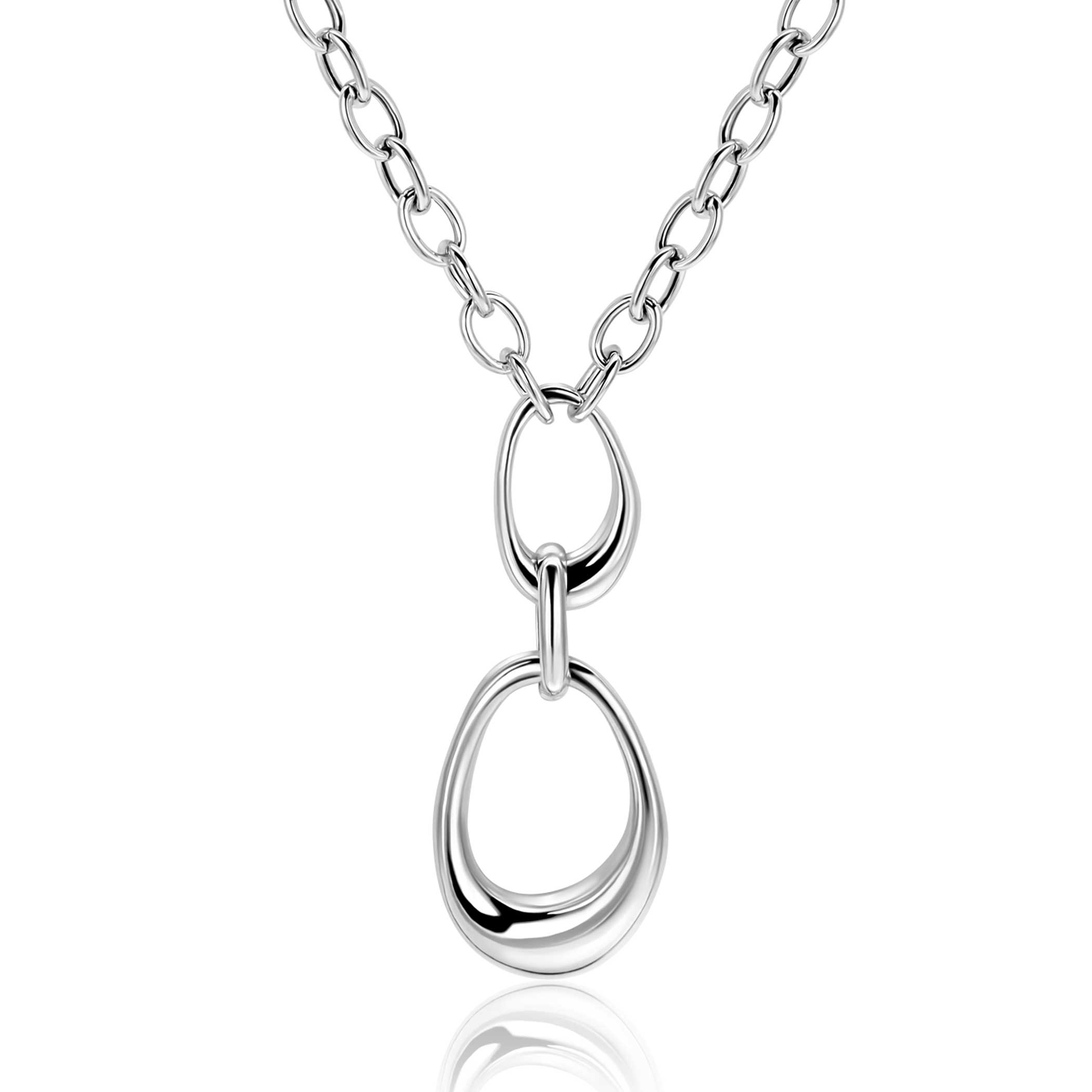 ZINZI Silber Y-Collier mit Paperclip-Kettengliedern und drei organischen Formen, 48 cm ZIC2670