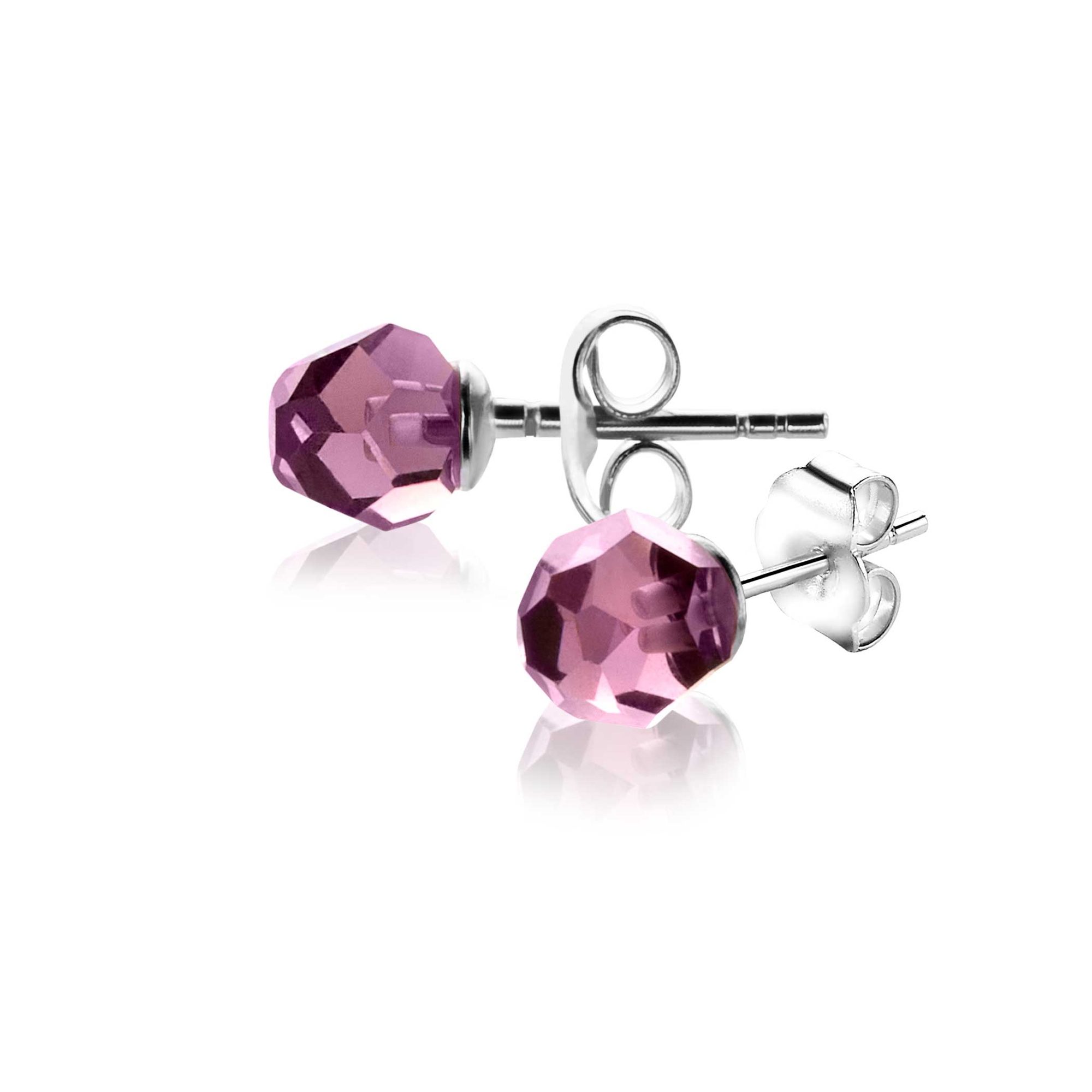6mm ZINZI zilveren oorknoppen paarse bead ZIO1317P