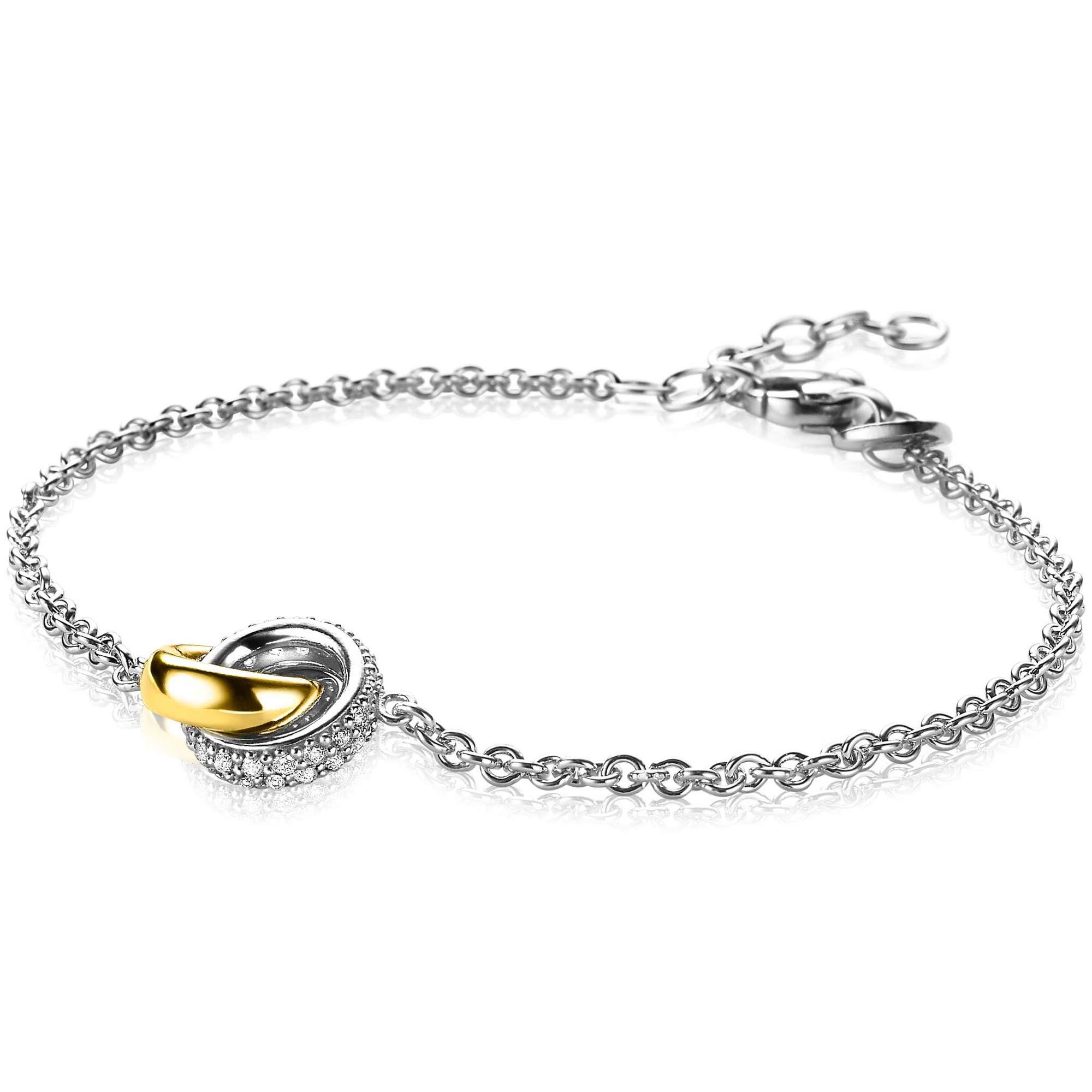ZINZI zilveren armband bicolor schakel met twee ringen verbonden 18-21cm ZIA2102