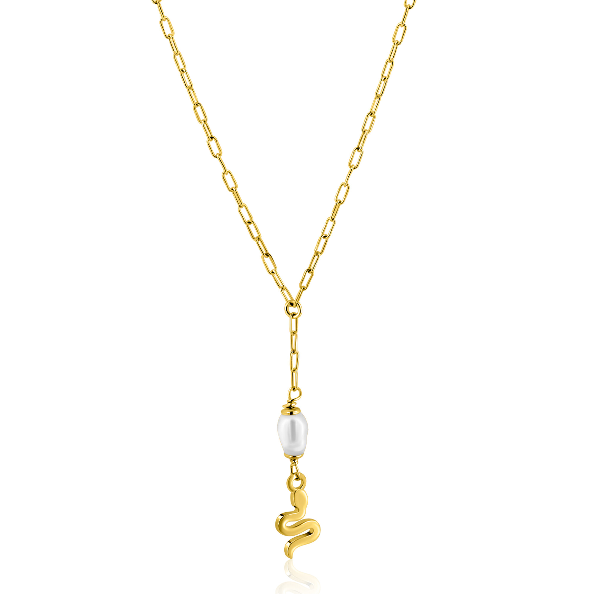 ZINZI zlv. Ycollier gg.verg.met slang/parel hanger