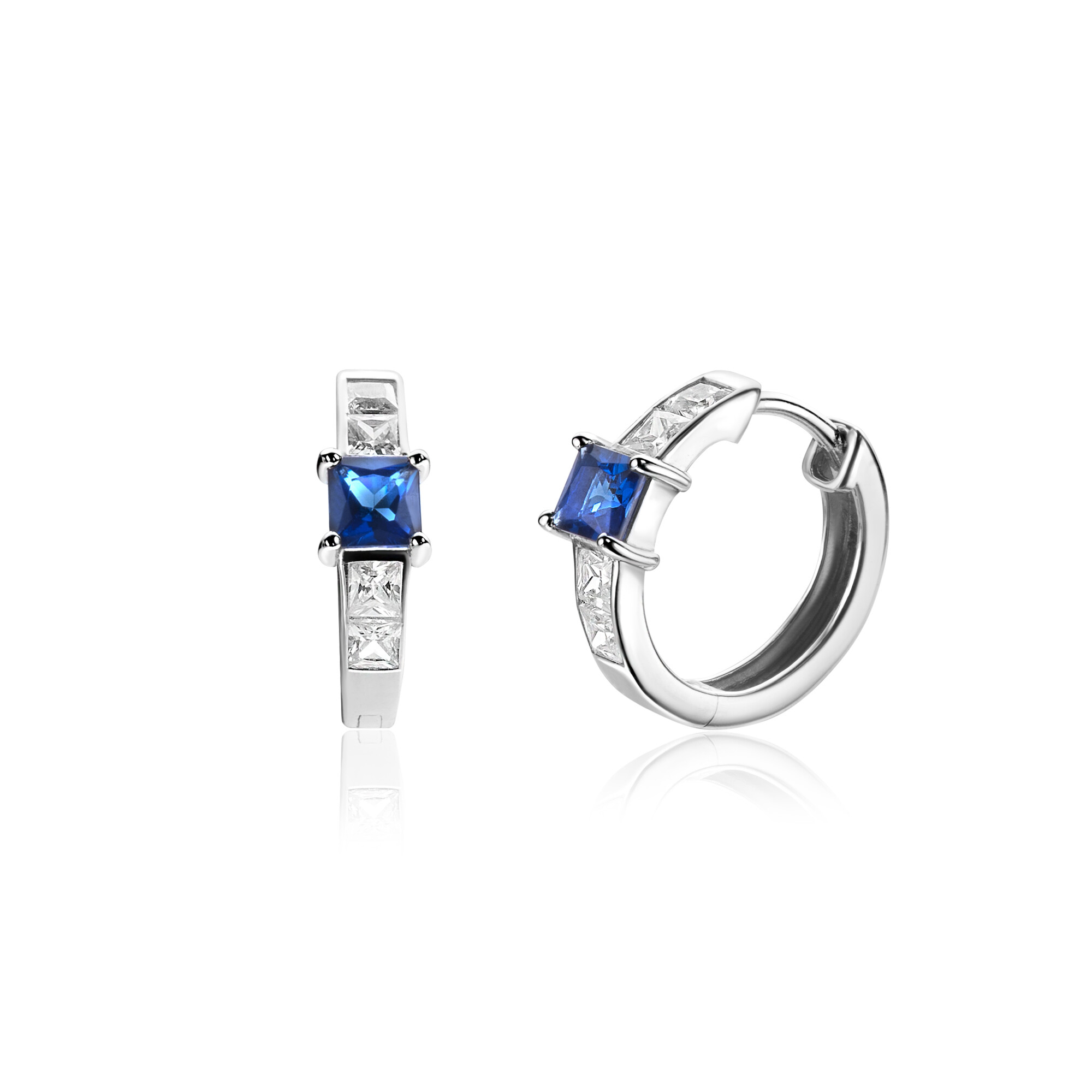 ZINZI zlv.klapcreolen prinsesblauw/wit zirc.16x3mm