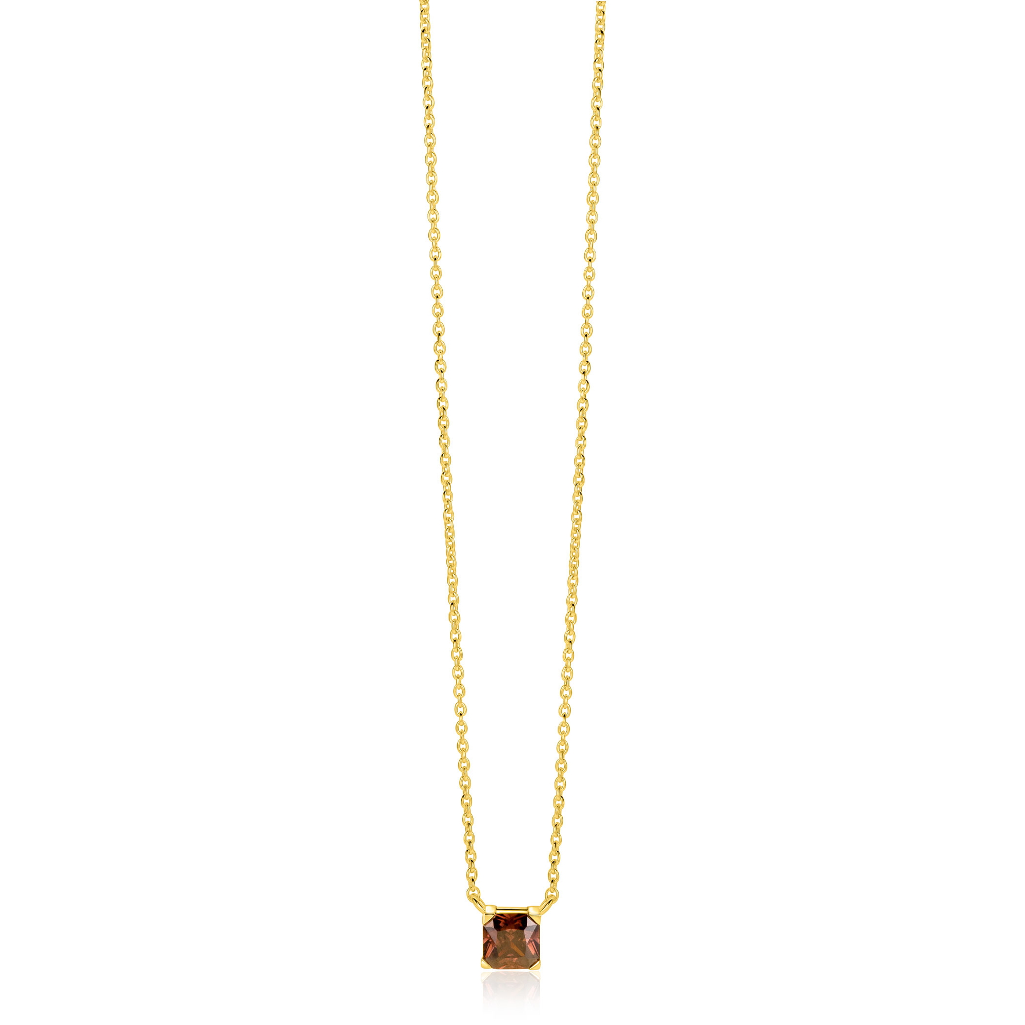 ZINZI gold plated zilveren ketting met vierkante bruine zirkonia 6mm 42-45cm ZIC-BF141

