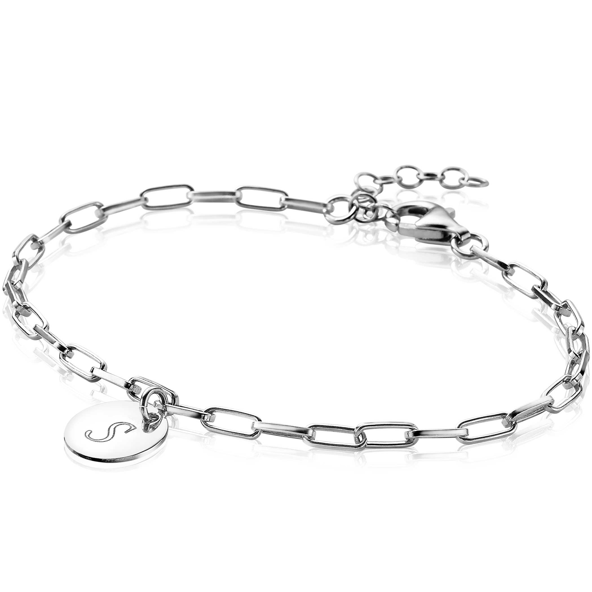ZINZI silbernes Armband paperclip Glieder rund Plättchen ZIA2166