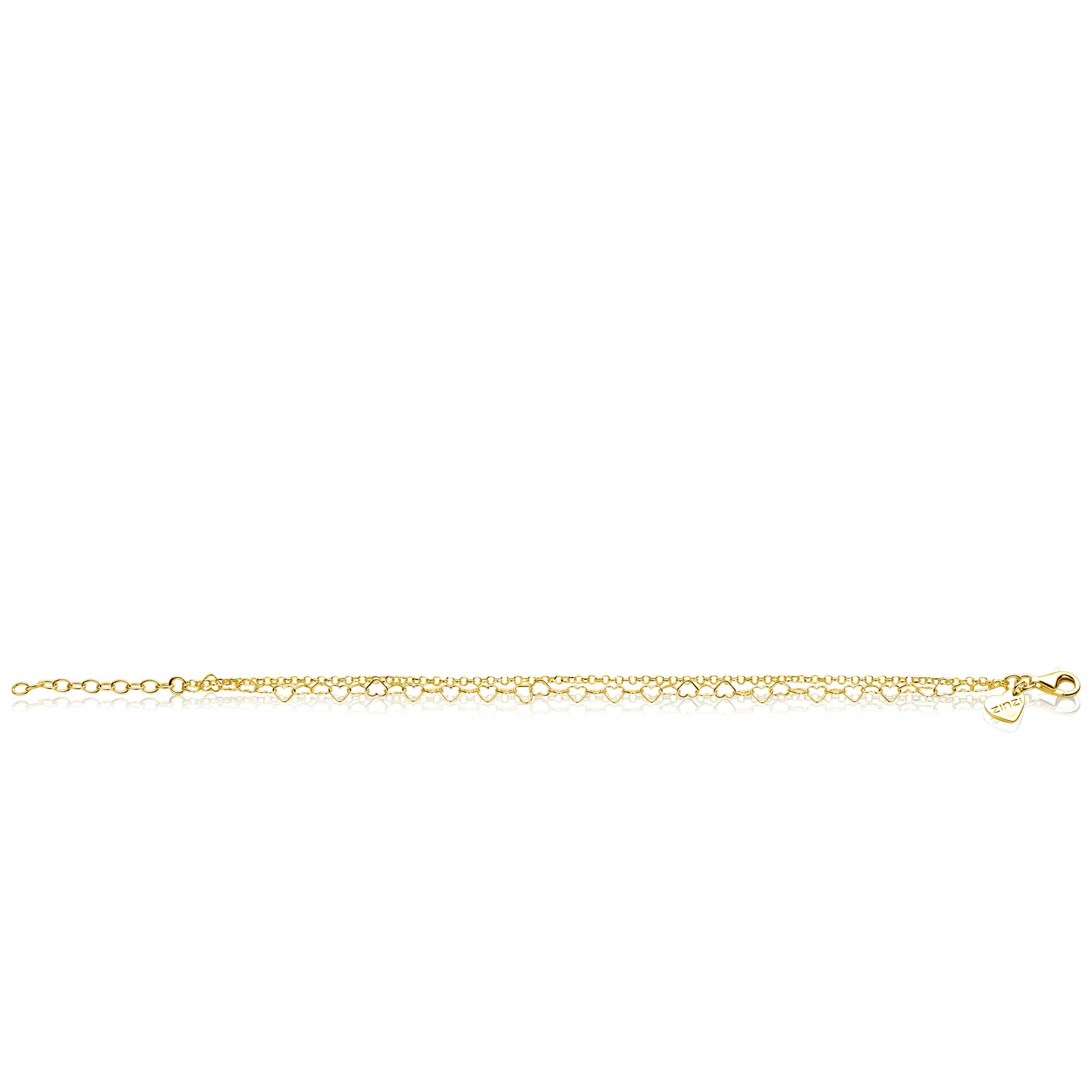 ZINZI gold plated zilveren dubbele armband met open hartjes schakels ZIA2775G