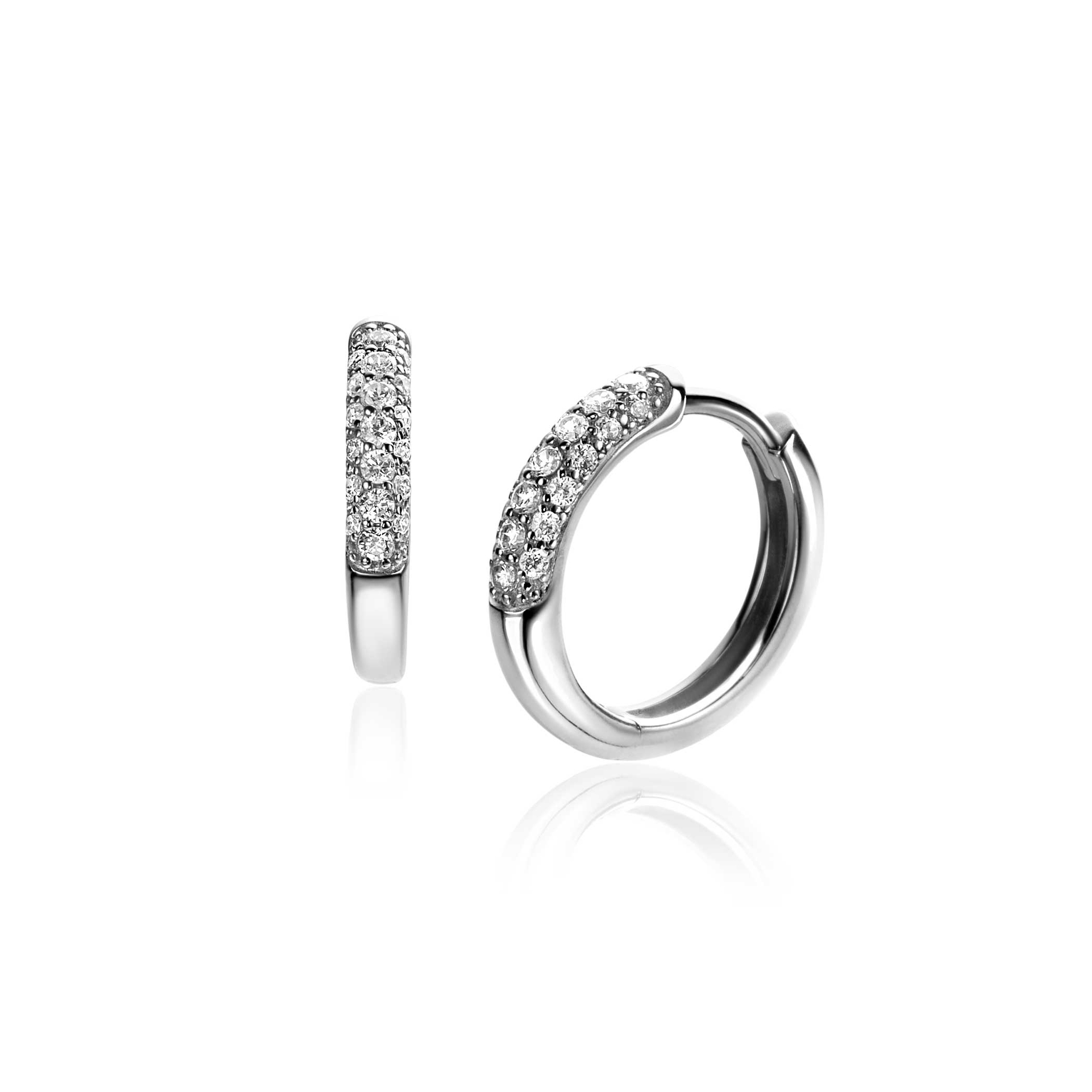 15mm ZINZI Sterling Silver Hoop Earrings White Zirconias 15x3mm ZIO660
