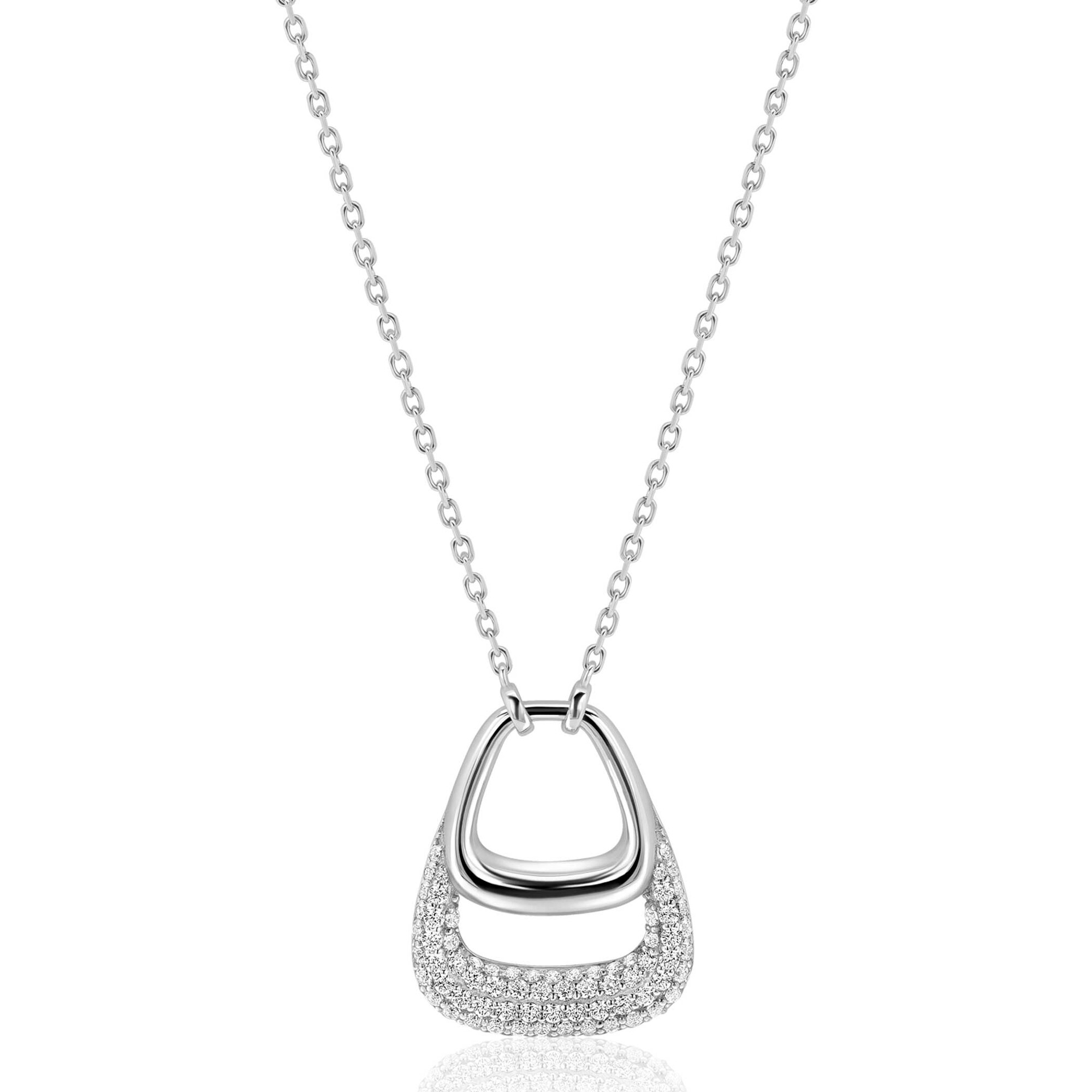 ZINZI zilveren ketting 45cm met stijlvolle dubbele hanger, bezet met witte zirconia's ZIC2806